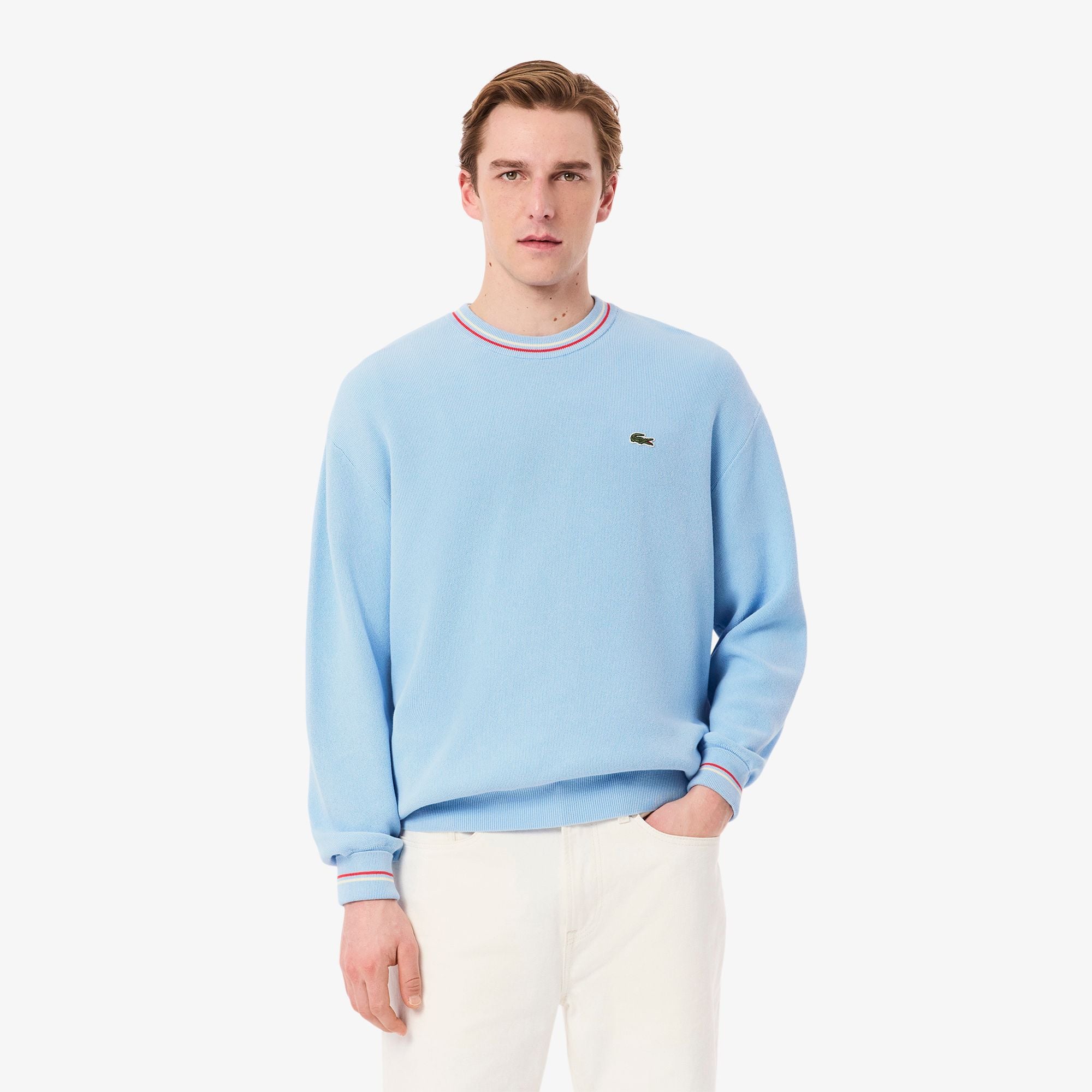 Áo Len Lacoste Nam Chất Liệu Cotton Crepe Nhẹ Hoạ Tiết Sọc