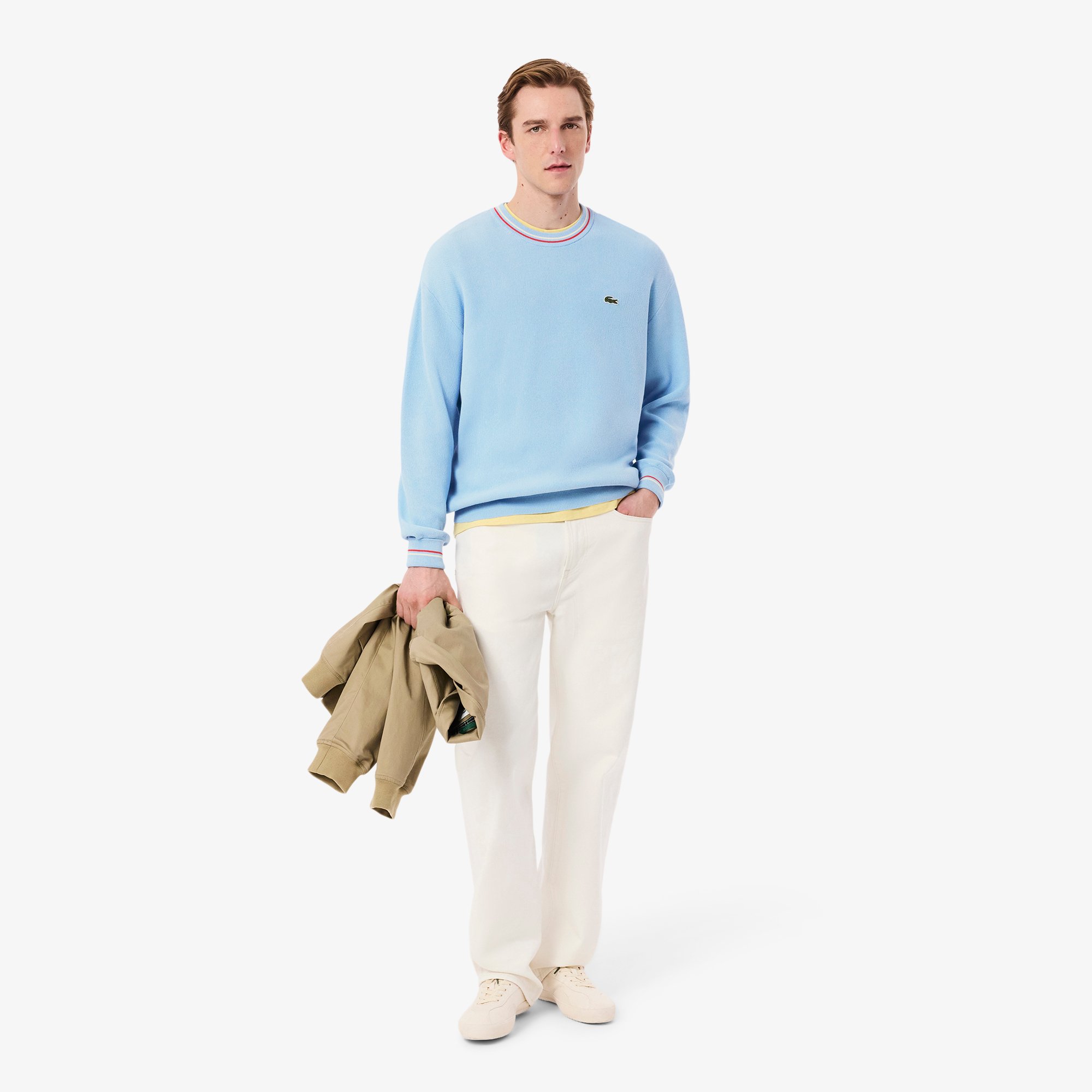 Áo Len Lacoste Nam Chất Liệu Cotton Crepe Nhẹ Hoạ Tiết Sọc