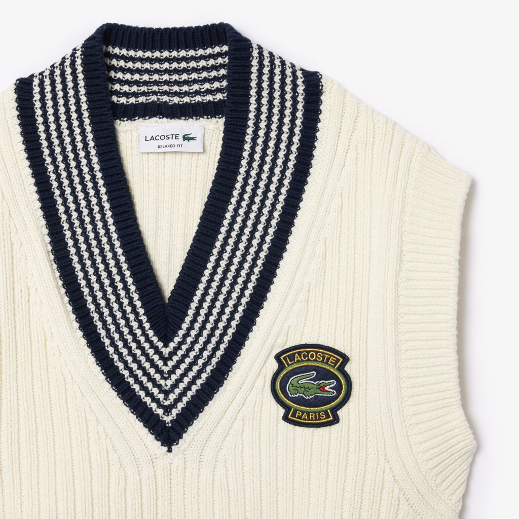 Áo Len Tennis Lacoste Unisex Chất Liệu Cotton Dệt Kim Dày Điểm Nhấn Huy Hiệu