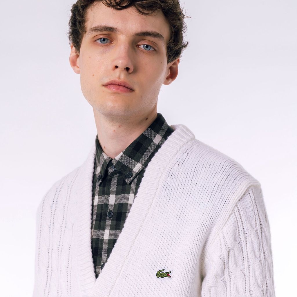 Áo Len Cardigan Lacoste Nam Cổ Chữ V Bất Đối Xứng