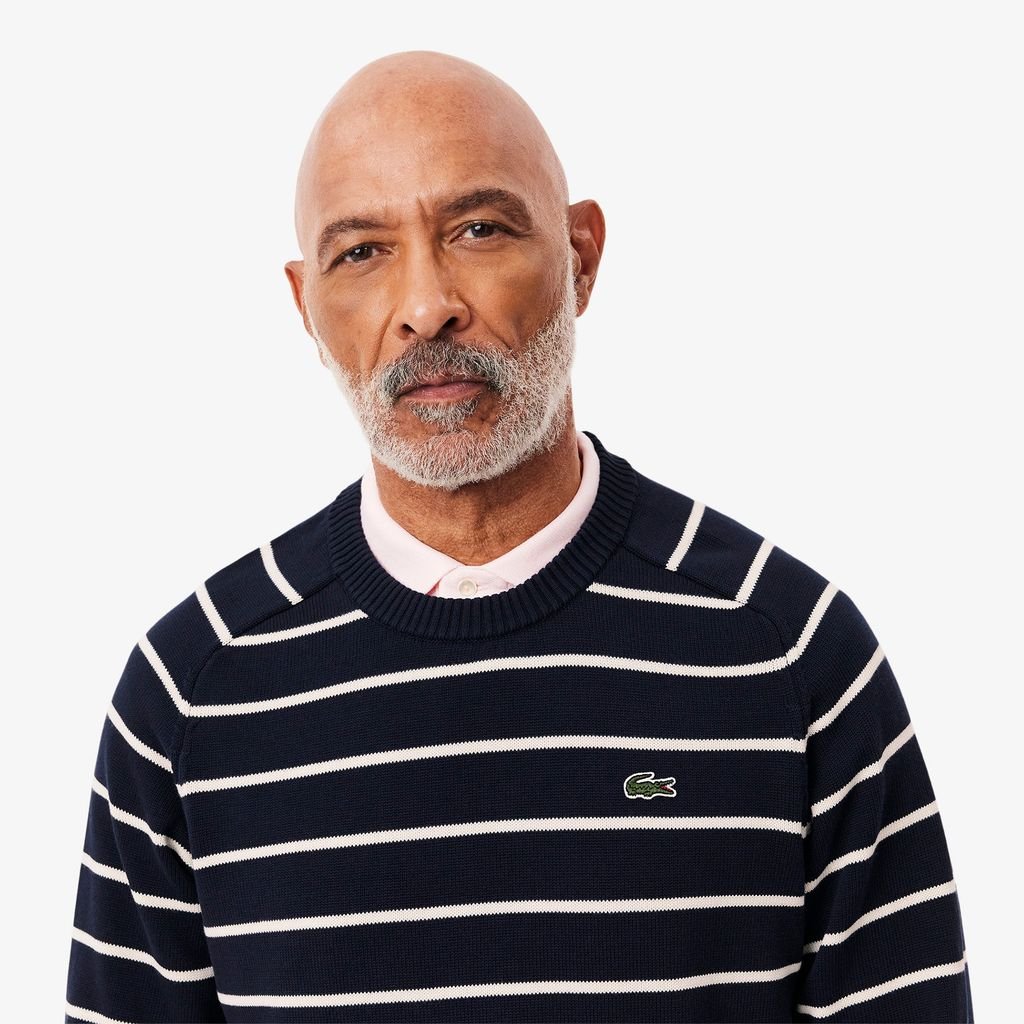 Áo Len Lacoste Nam Cổ Tròn Chất Liiệu Cotton Dệt Kim Họa Tiết Sọc 3D