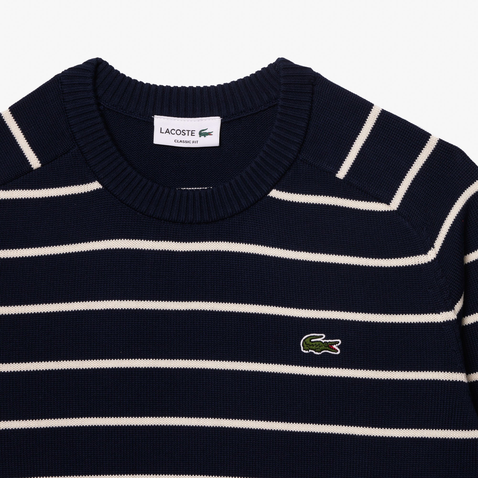 Áo Len Lacoste Nam Cổ Tròn Chất Liiệu Cotton Dệt Kim Họa Tiết Sọc 3D