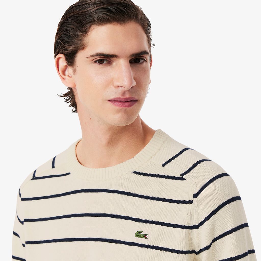 Áo Len Lacoste Nam Cổ Tròn Chất Liiệu Cotton Dệt Kim Họa Tiết Sọc 3D