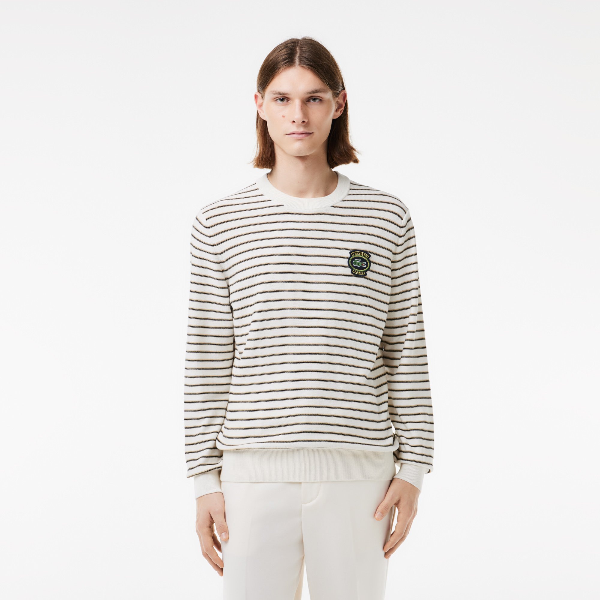 Áo Len Lacoste Nam Sọc Chất Liệu Cotton Có Huy Hiệu Lacoste