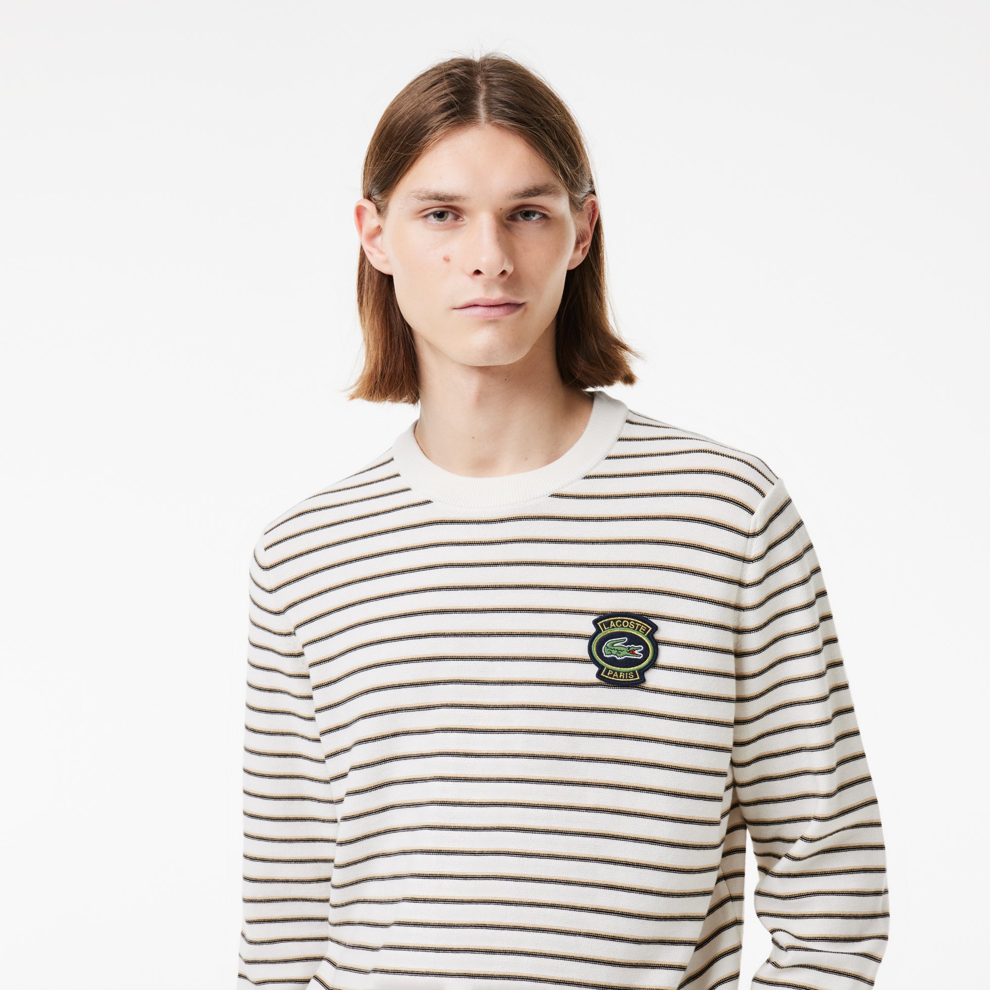 Áo Len Lacoste Nam Sọc Chất Liệu Cotton Có Huy Hiệu Lacoste