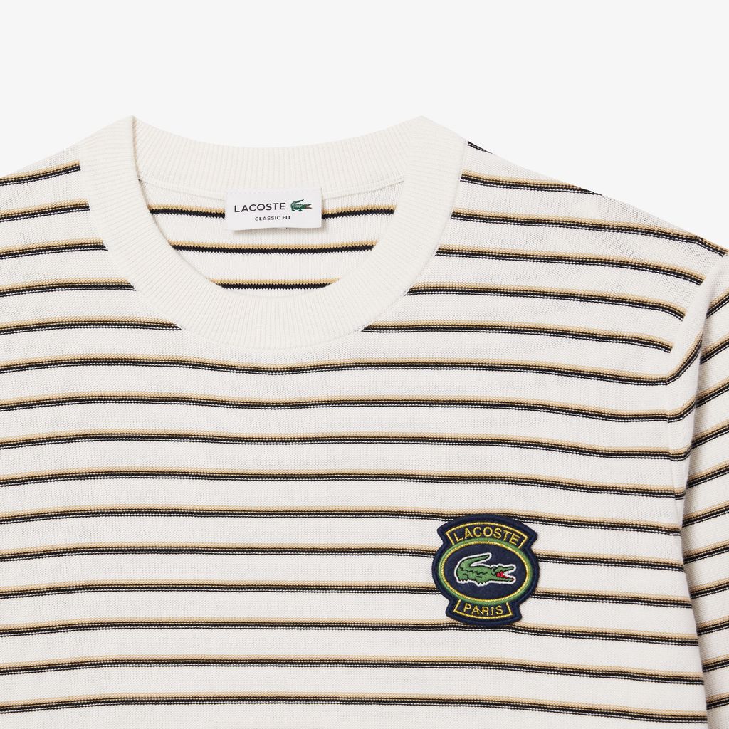 Áo Len Lacoste Nam Sọc Chất Liệu Cotton Có Huy Hiệu Lacoste