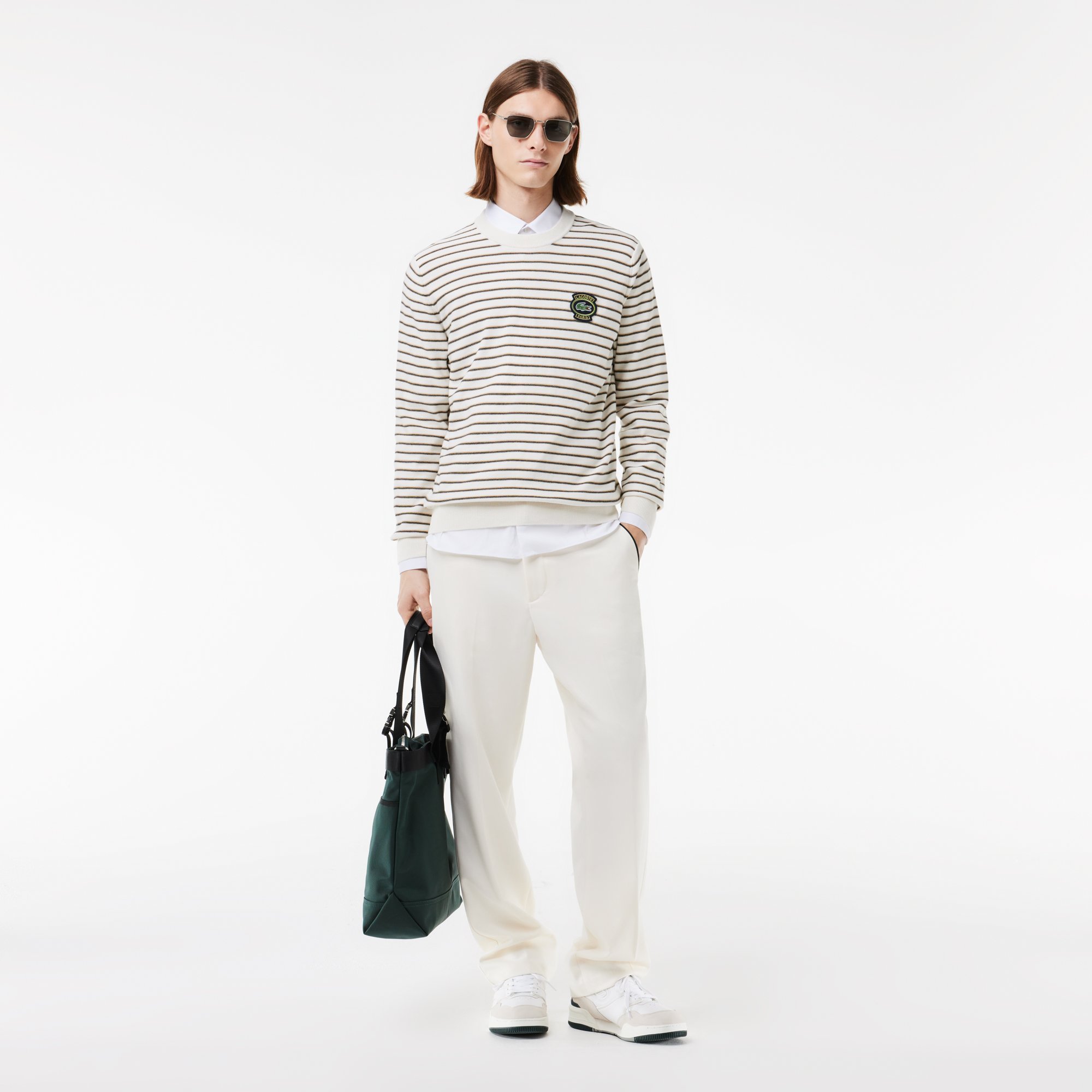 Áo Len Lacoste Nam Sọc Chất Liệu Cotton Có Huy Hiệu Lacoste