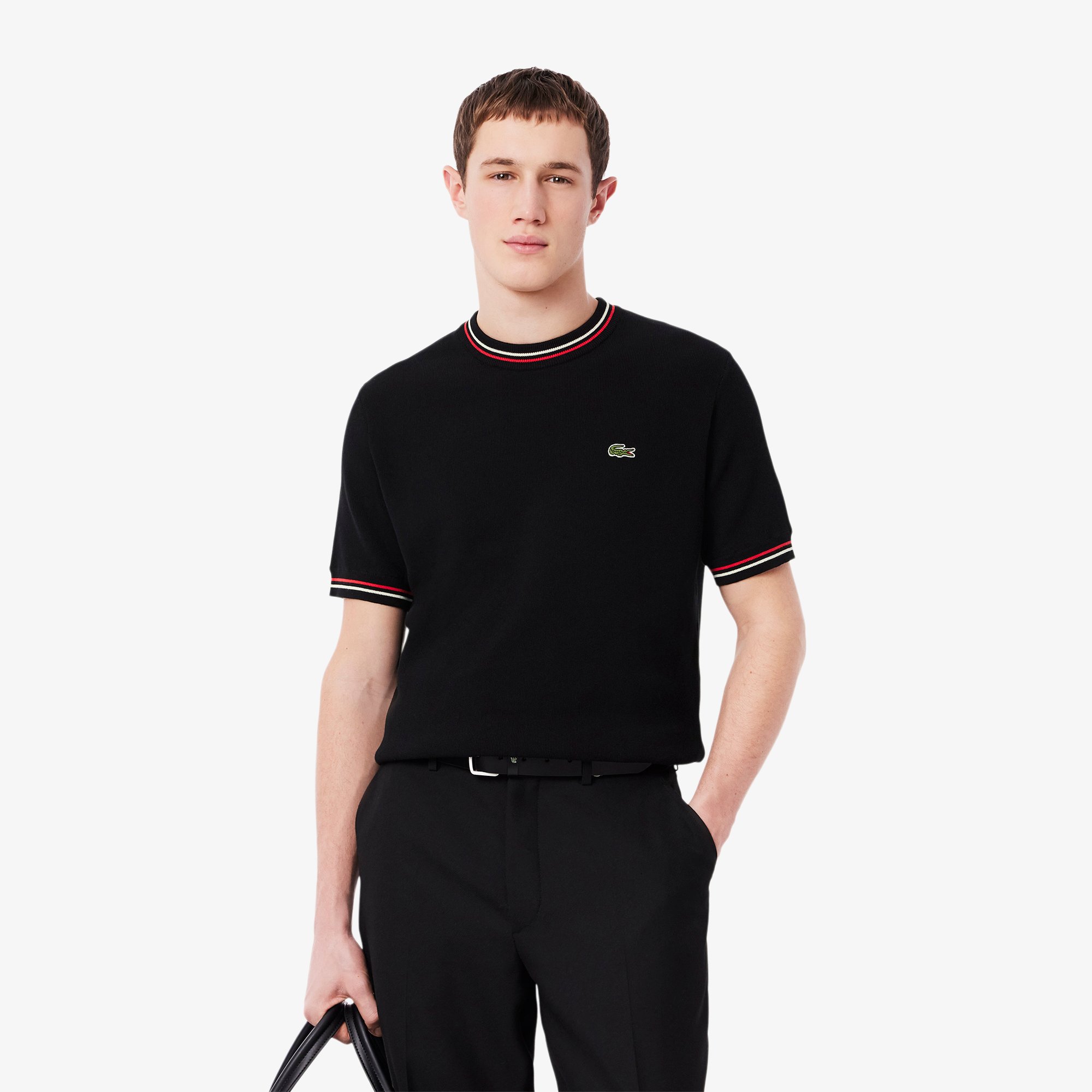Áo Len Lacoste Nam Dáng Cổ Điển Dệt Kim Có Họa Tiết Sọc