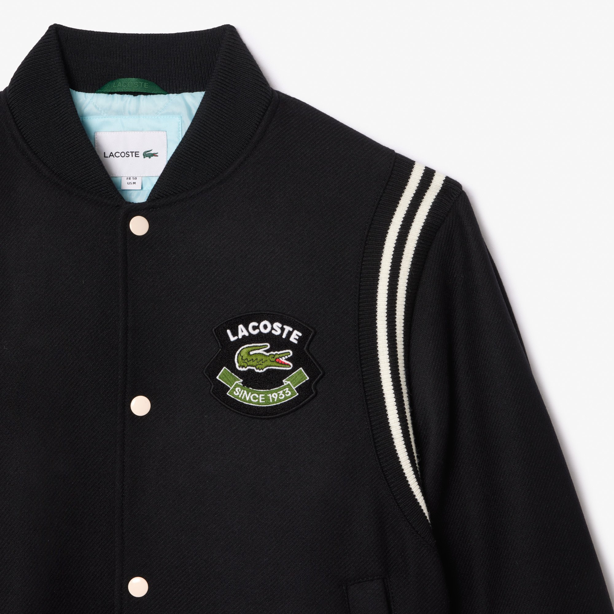 Áo Khoác Lacoste Nam Chất Liệu Len Varsity Nhiều Huy Hiệu