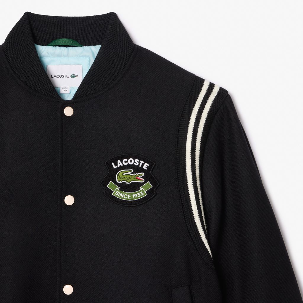Áo Khoác Lacoste Nam Chất Liệu Len Varsity Nhiều Huy Hiệu