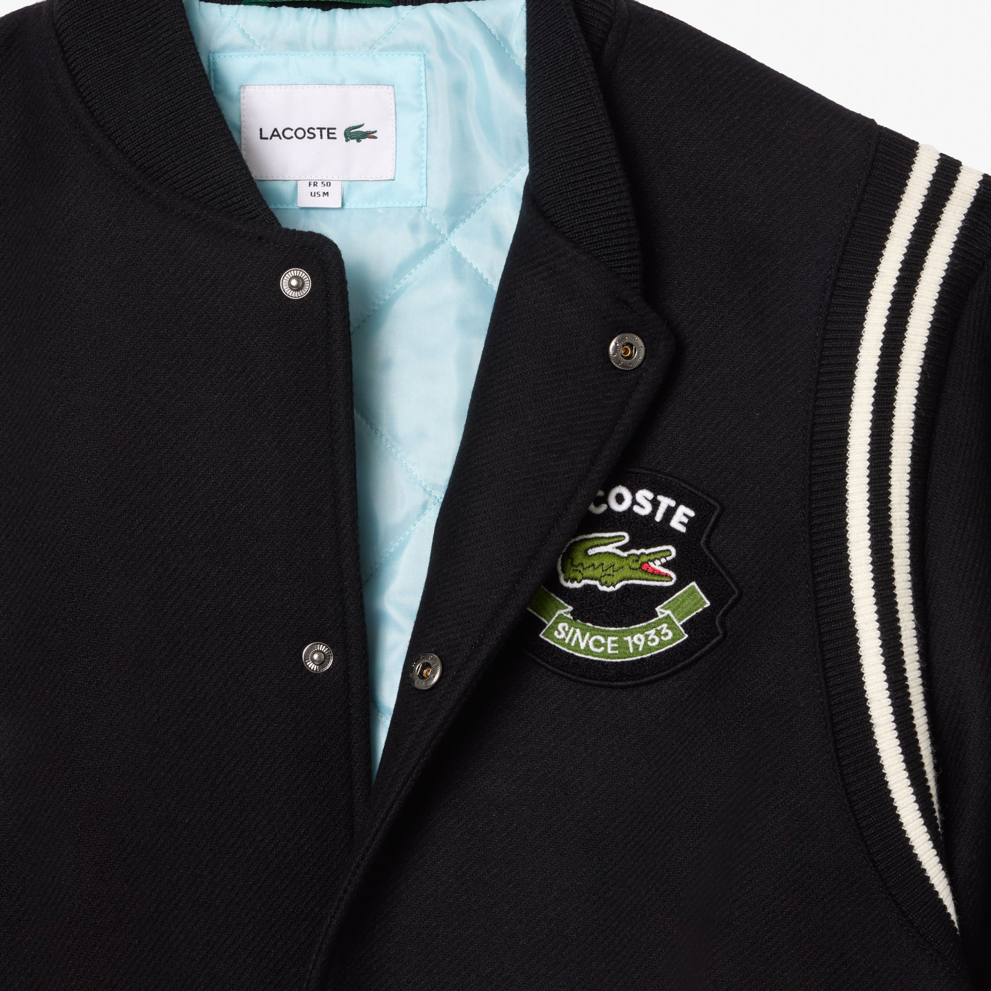 Áo Khoác Lacoste Nam Chất Liệu Len Varsity Nhiều Huy Hiệu
