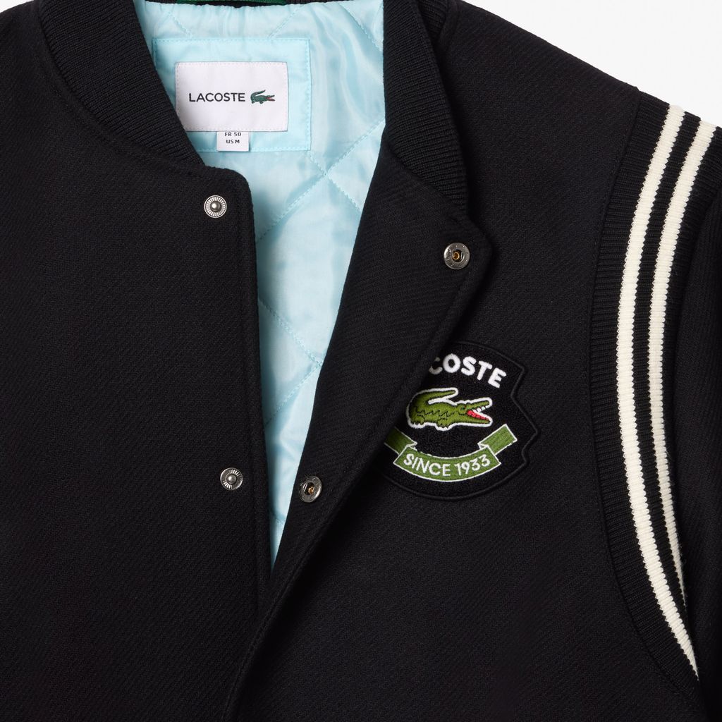 Áo Khoác Lacoste Nam Chất Liệu Len Varsity Nhiều Huy Hiệu