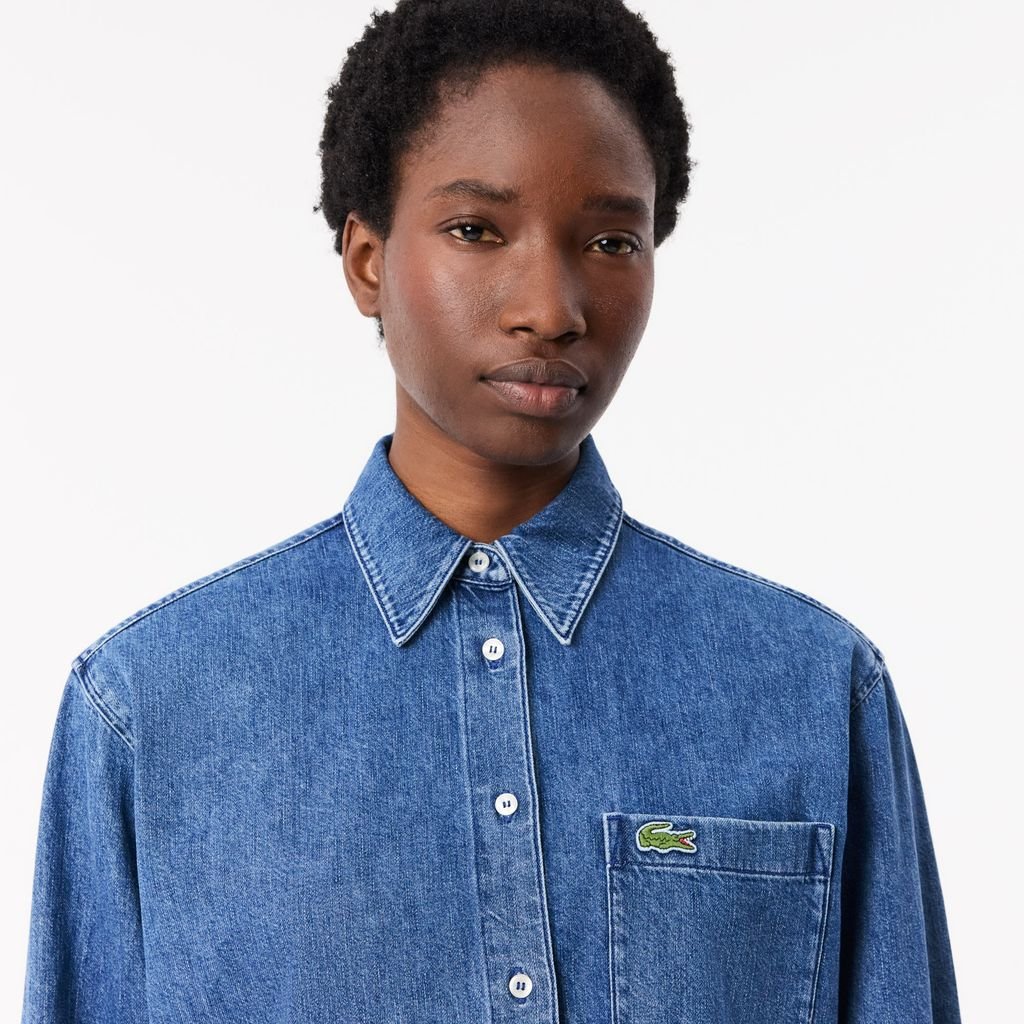 Áo Sơ Mi Lacoste Nữ Oversize Chất Liệu Denim Oversized Có Túi