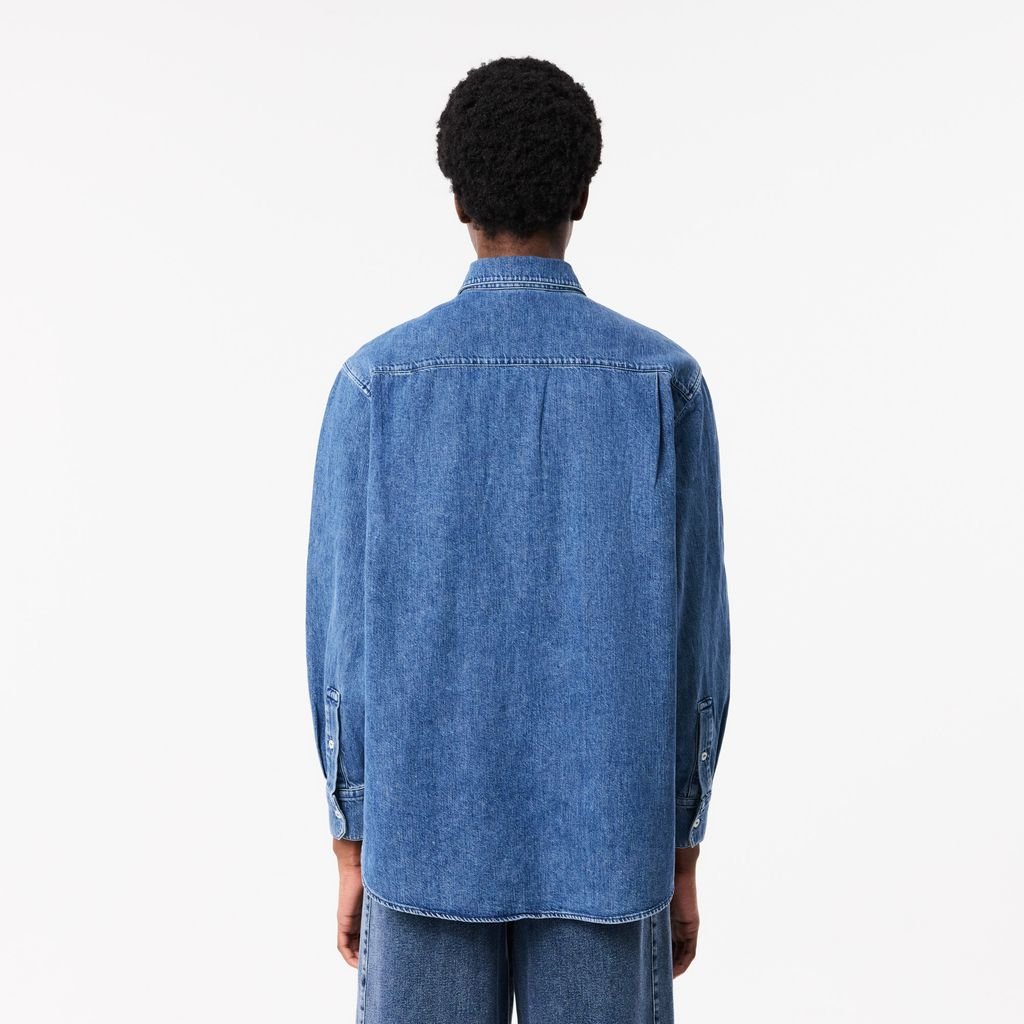 Áo Sơ Mi Lacoste Nữ Oversize Chất Liệu Denim Oversized Có Túi