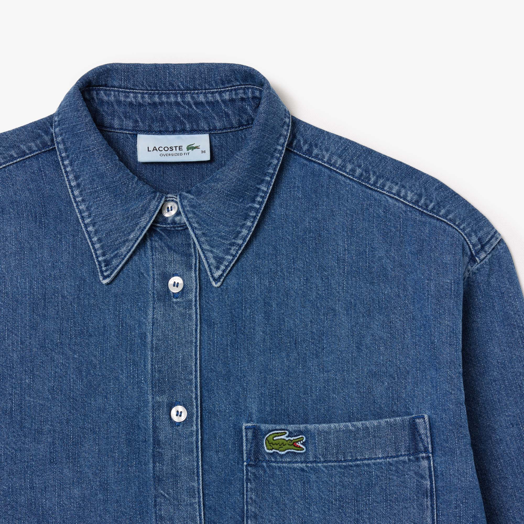 Áo Sơ Mi Lacoste Nữ Oversize Chất Liệu Denim Oversized Có Túi