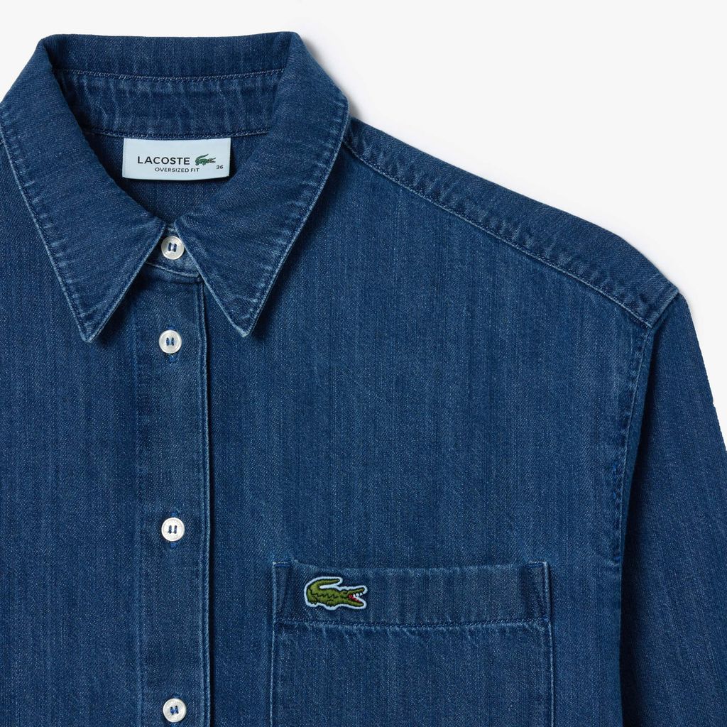 Áo Sơ Mi Lacoste Nữ Oversize Chất Liệu Denim Oversized Có Túi