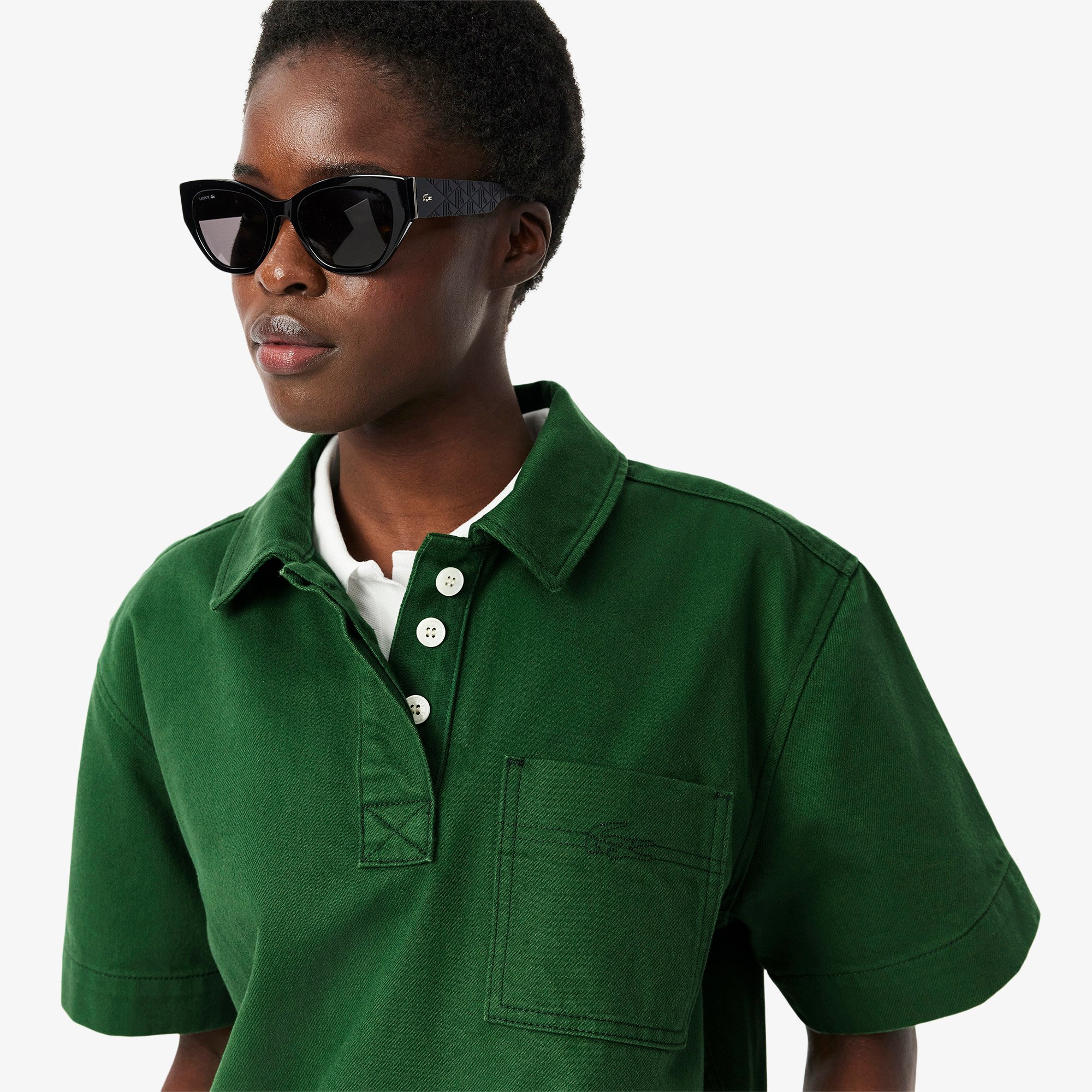 Áo Sơ Mi Polo Lacoste Nữ Dáng Rộng Chất Liệu Denim