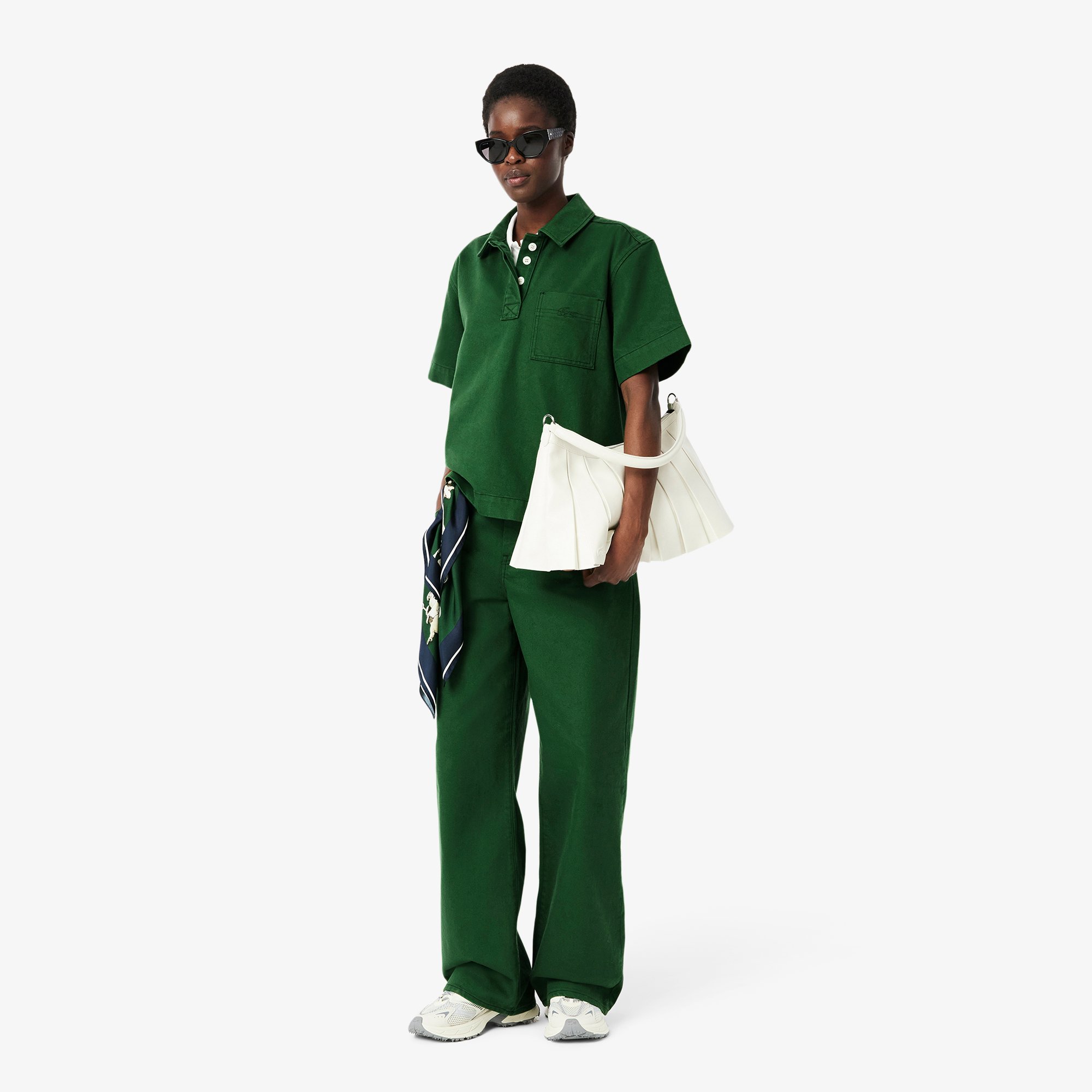 Áo Sơ Mi Polo Lacoste Nữ Dáng Rộng Chất Liệu Denim