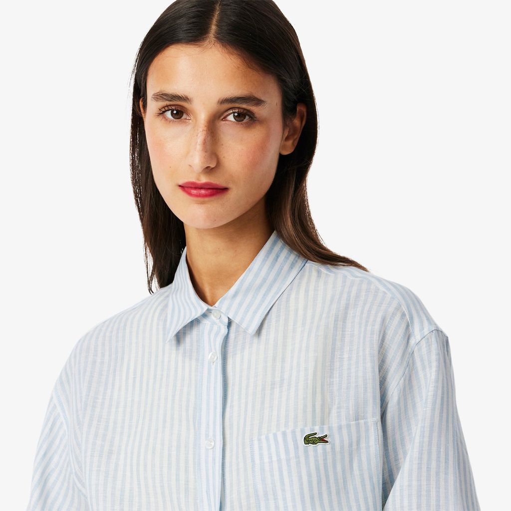 Áo Sơ Mi Lacoste Nữ Dáng Rộng Chất Liệu Linen Hoạ Tiết Sọc