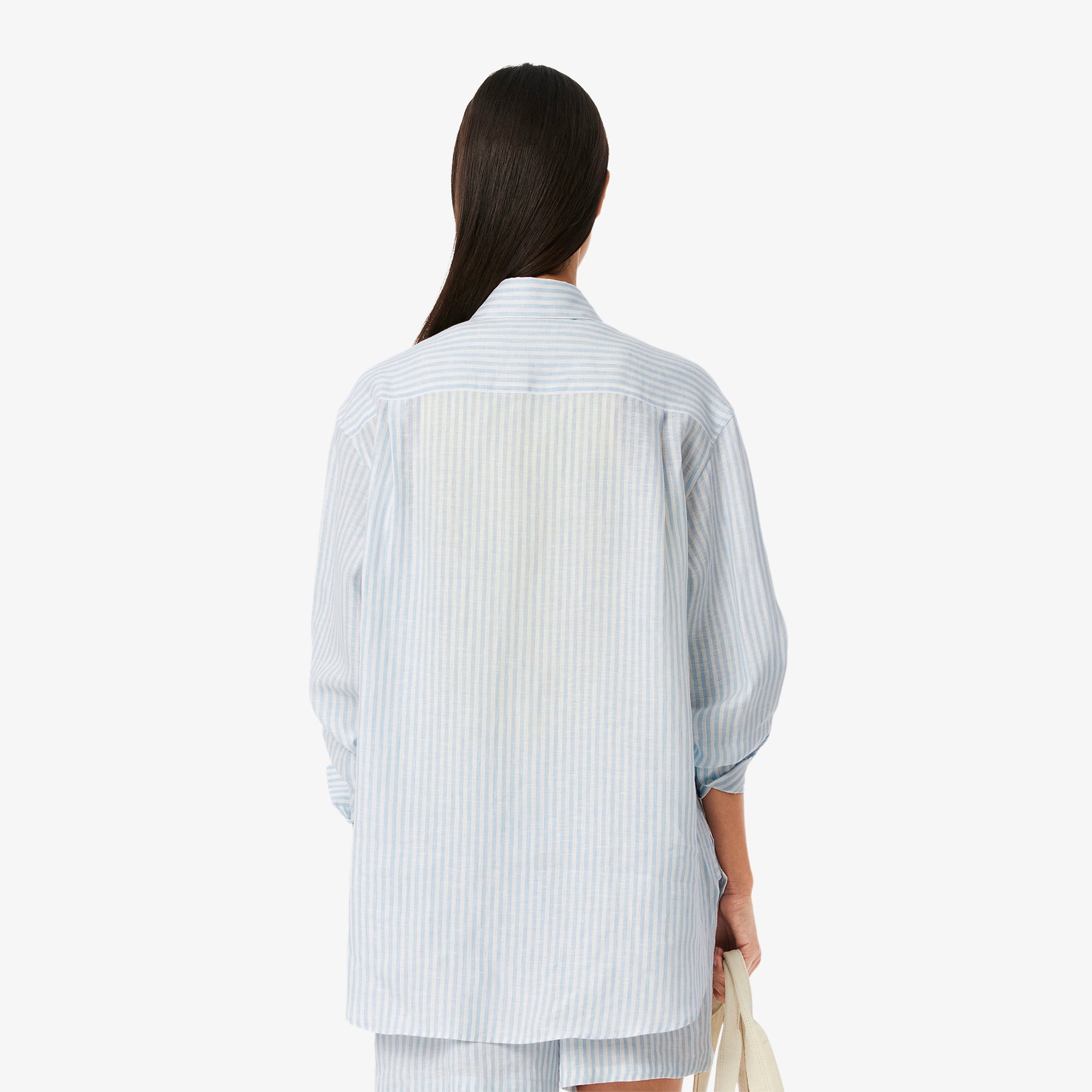 Áo Sơ Mi Lacoste Nữ Dáng Rộng Chất Liệu Linen Hoạ Tiết Sọc