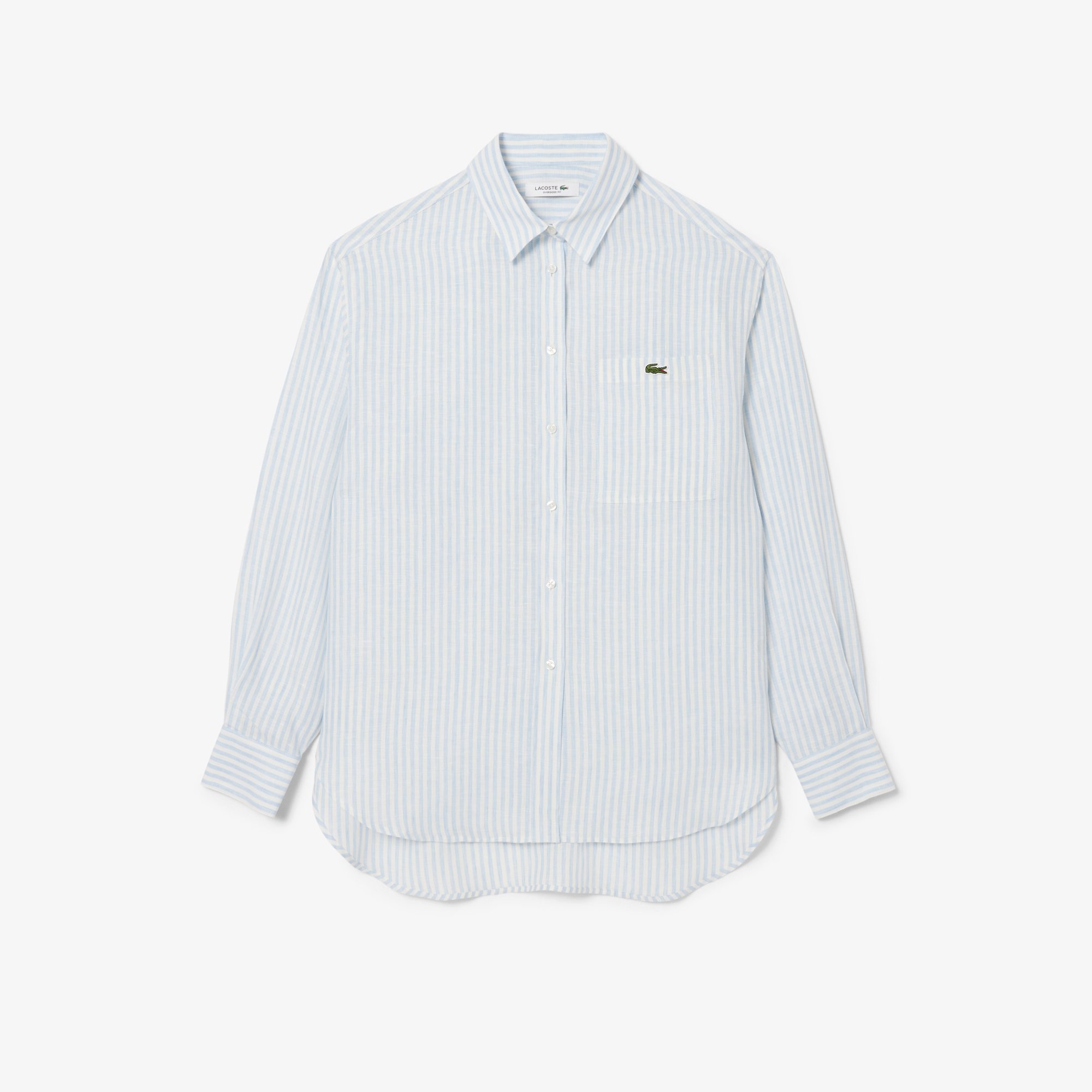Áo Sơ Mi Lacoste Nữ Dáng Rộng Chất Liệu Linen Hoạ Tiết Sọc
