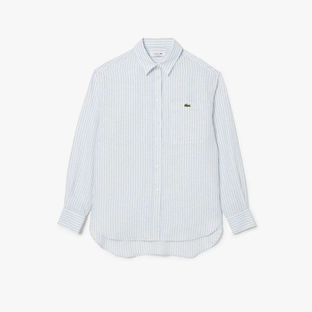 Áo Sơ Mi Lacoste Nữ Dáng Rộng Chất Liệu Linen Hoạ Tiết Sọc