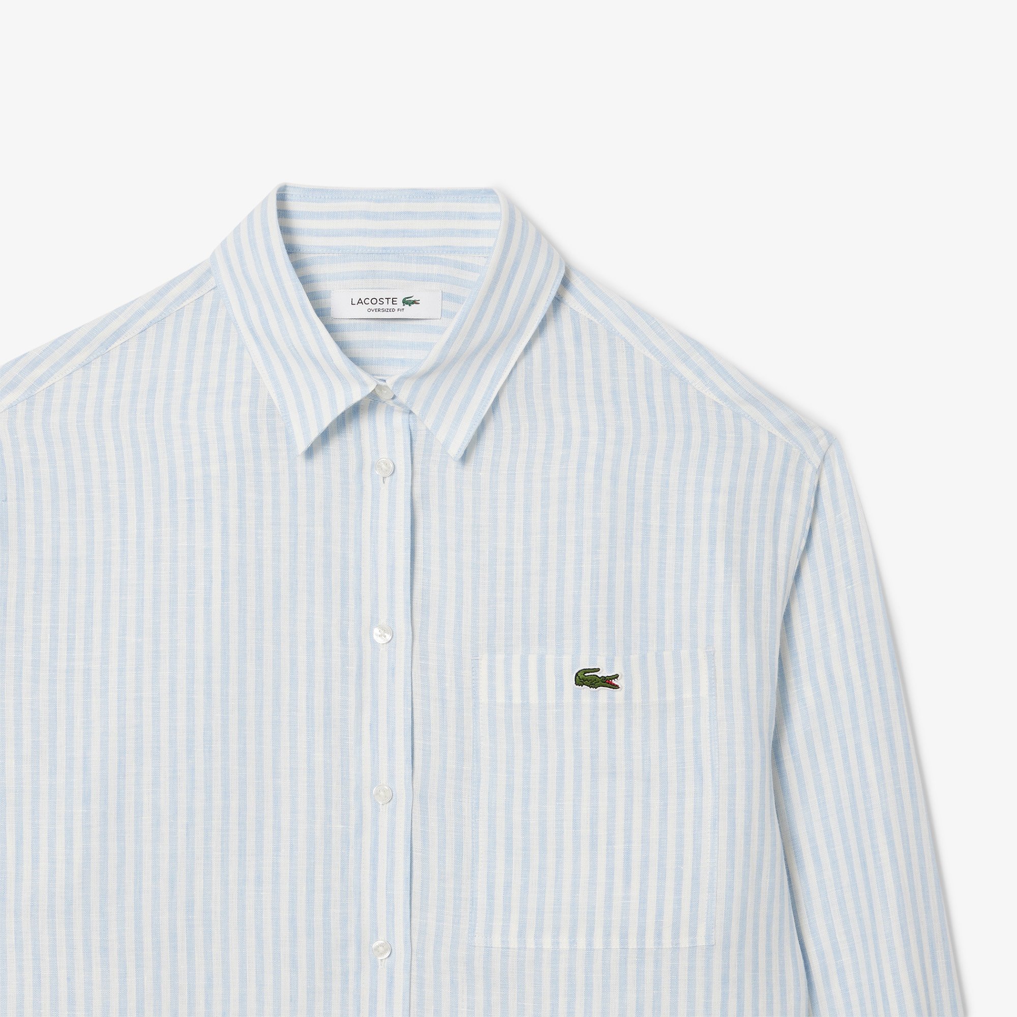 Áo Sơ Mi Lacoste Nữ Dáng Rộng Chất Liệu Linen Hoạ Tiết Sọc