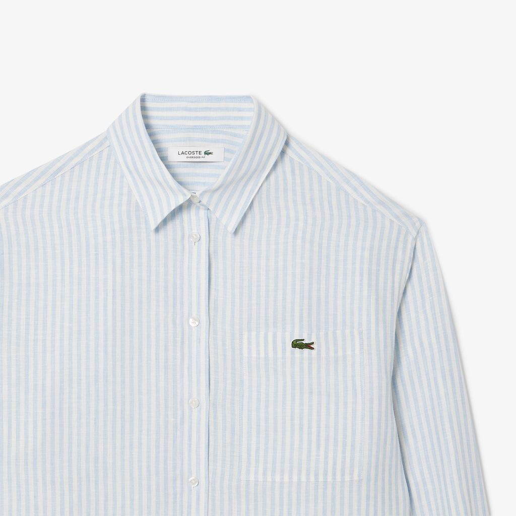 Áo Sơ Mi Lacoste Nữ Dáng Rộng Chất Liệu Linen Hoạ Tiết Sọc