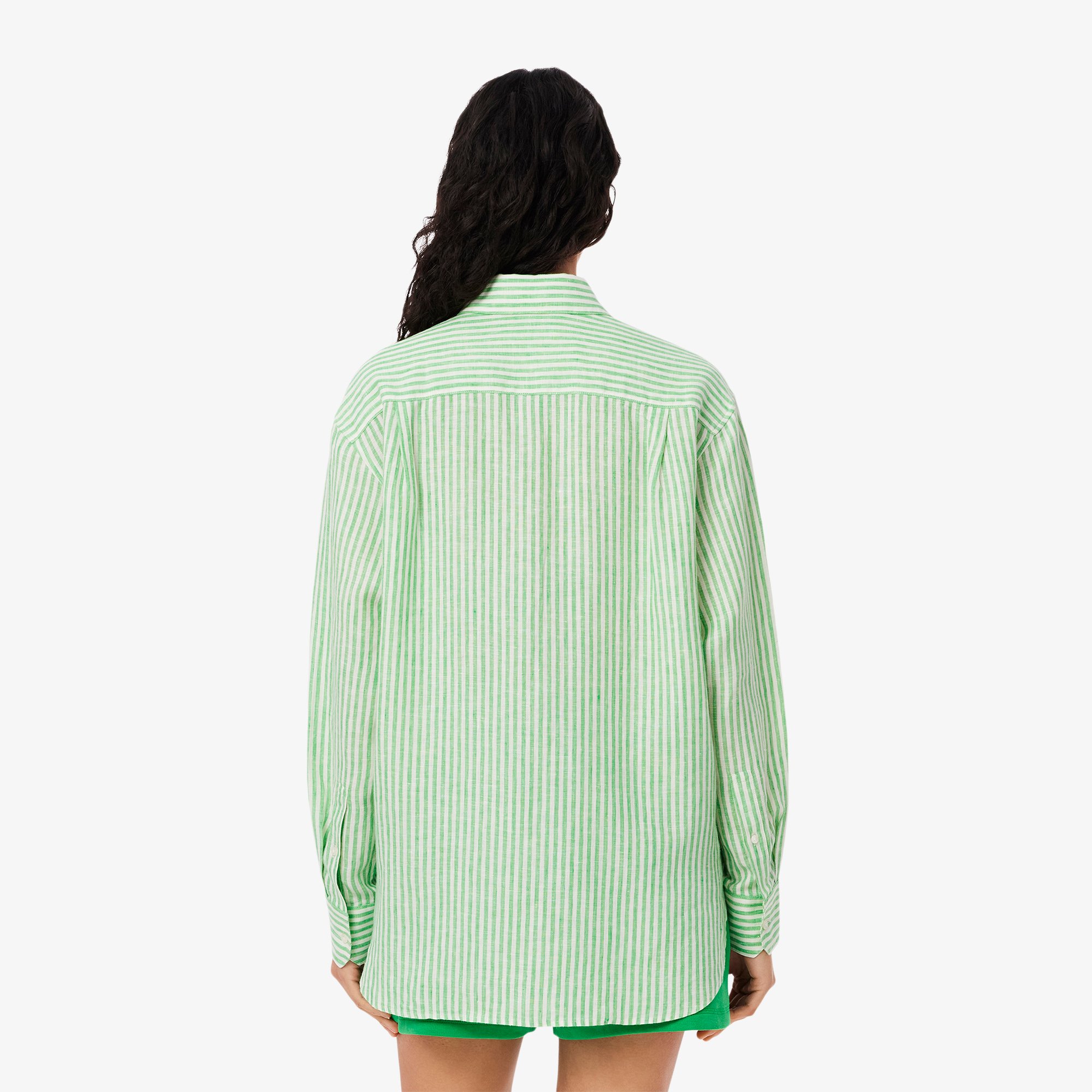 Áo Sơ Mi Lacoste Nữ Dáng Rộng Chất Liệu Linen Hoạ Tiết Sọc
