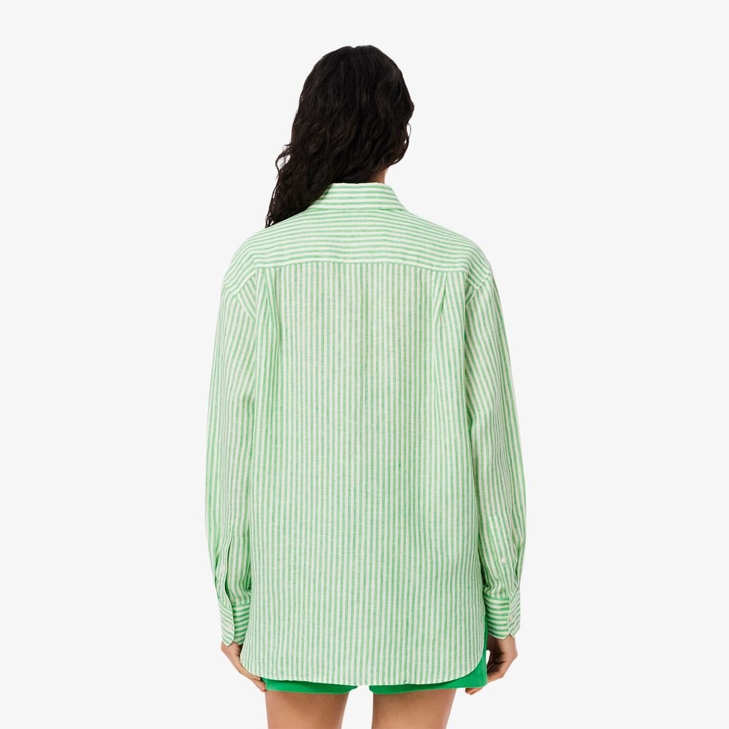 Áo Sơ Mi Lacoste Nữ Dáng Rộng Chất Liệu Linen Hoạ Tiết Sọc