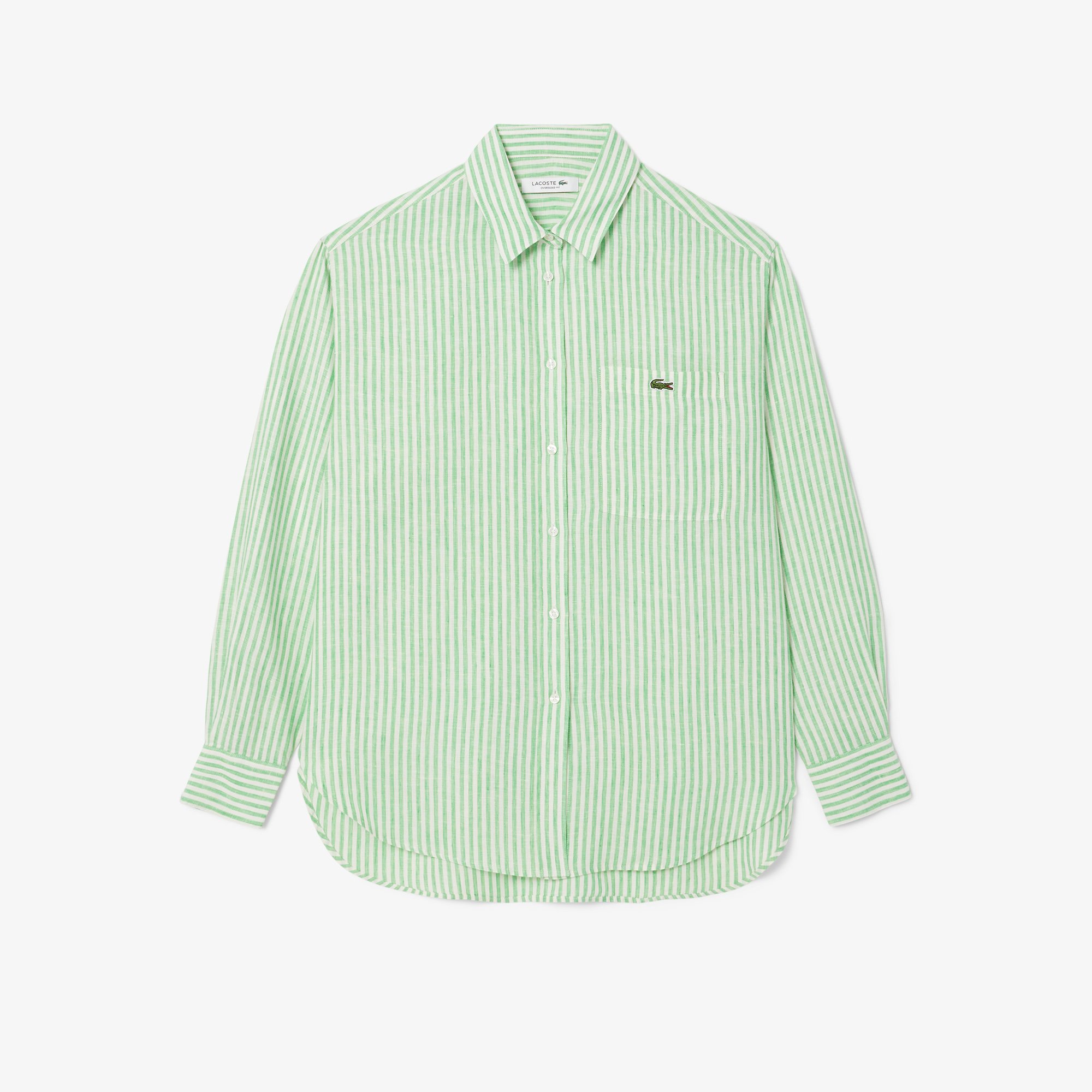 Áo Sơ Mi Lacoste Nữ Dáng Rộng Chất Liệu Linen Hoạ Tiết Sọc