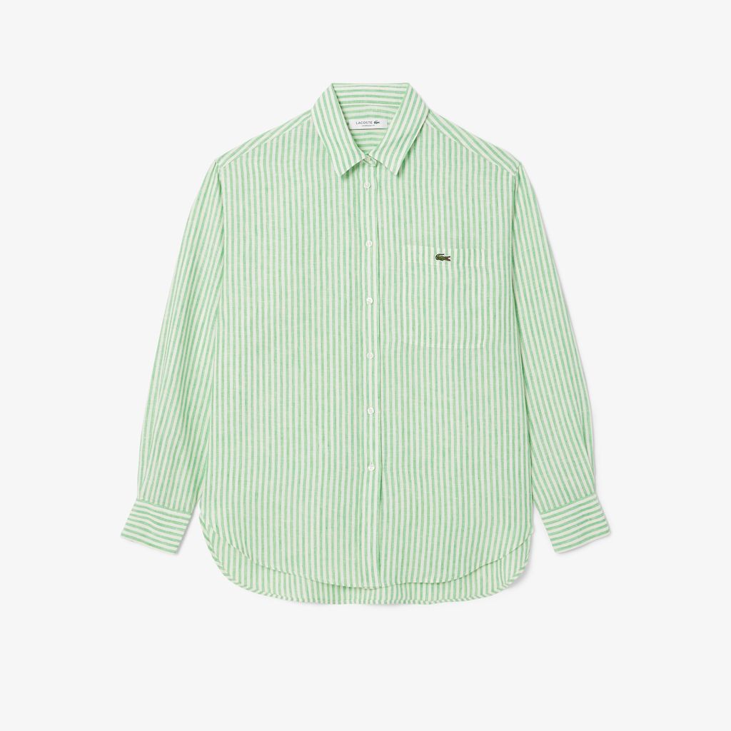 Áo Sơ Mi Lacoste Nữ Dáng Rộng Chất Liệu Linen Hoạ Tiết Sọc
