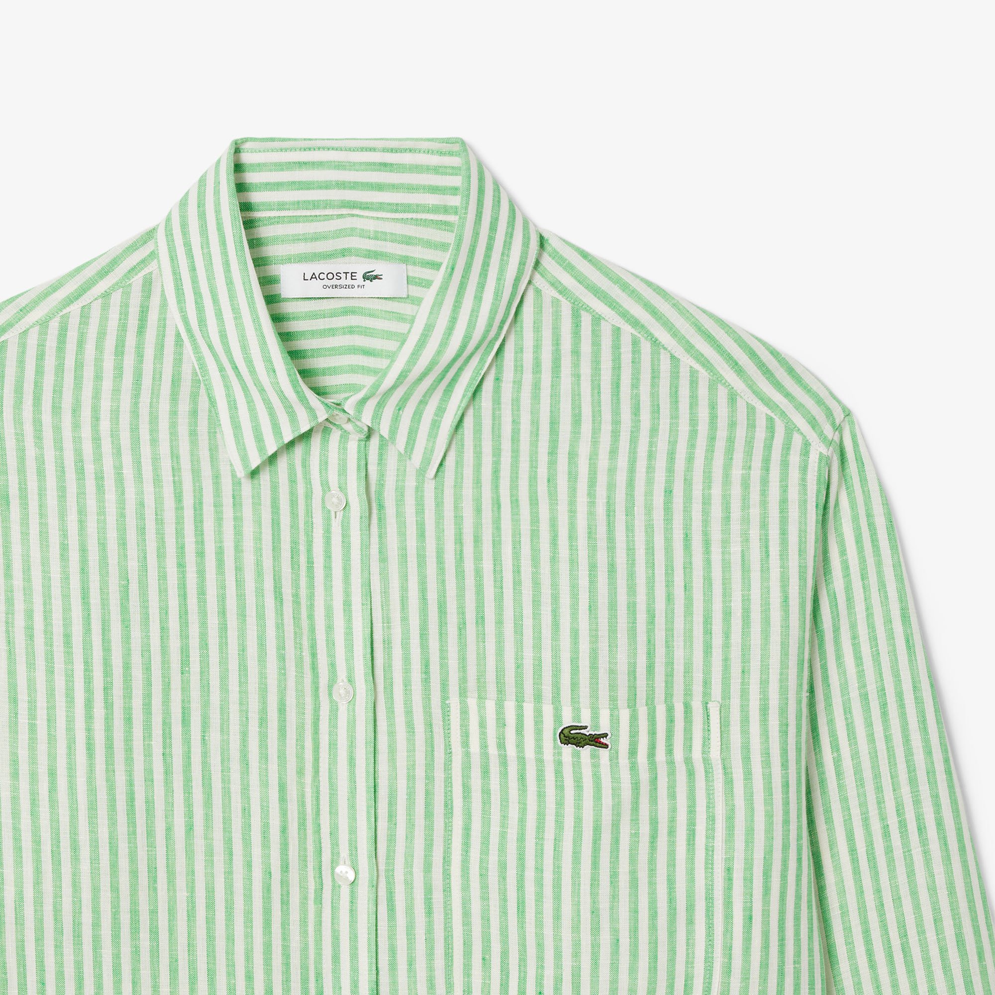 Áo Sơ Mi Lacoste Nữ Dáng Rộng Chất Liệu Linen Hoạ Tiết Sọc