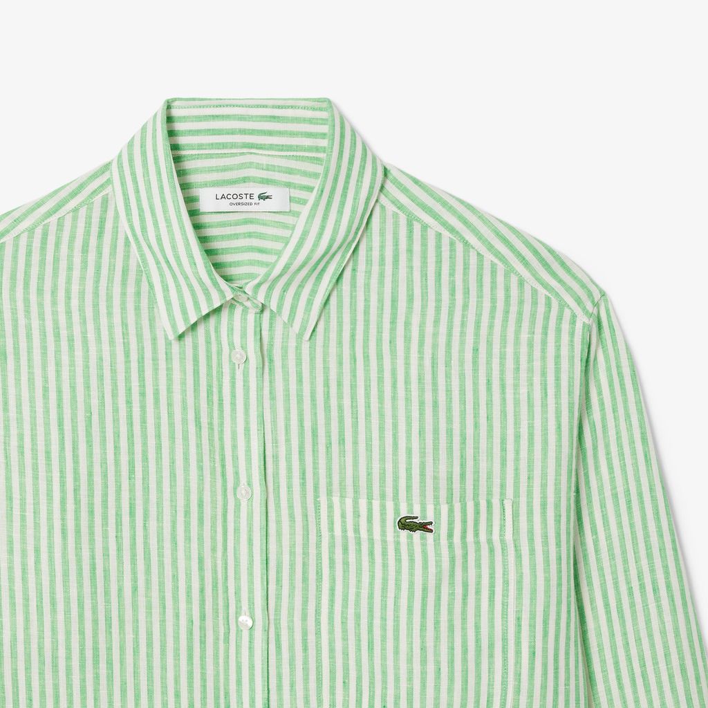 Áo Sơ Mi Lacoste Nữ Dáng Rộng Chất Liệu Linen Hoạ Tiết Sọc