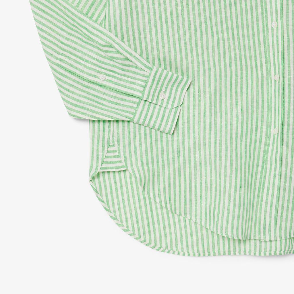 Áo Sơ Mi Lacoste Nữ Dáng Rộng Chất Liệu Linen Hoạ Tiết Sọc