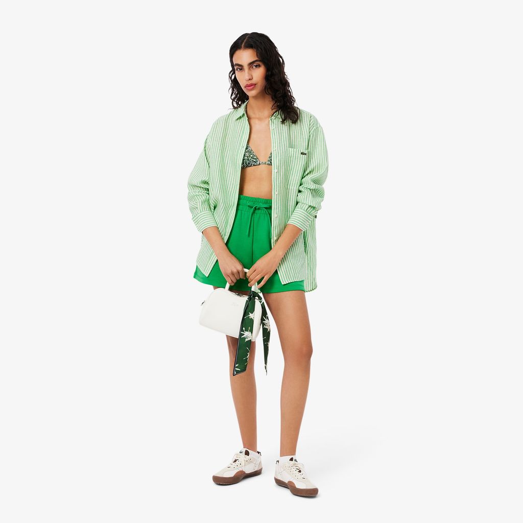 Áo Sơ Mi Lacoste Nữ Dáng Rộng Chất Liệu Linen Hoạ Tiết Sọc