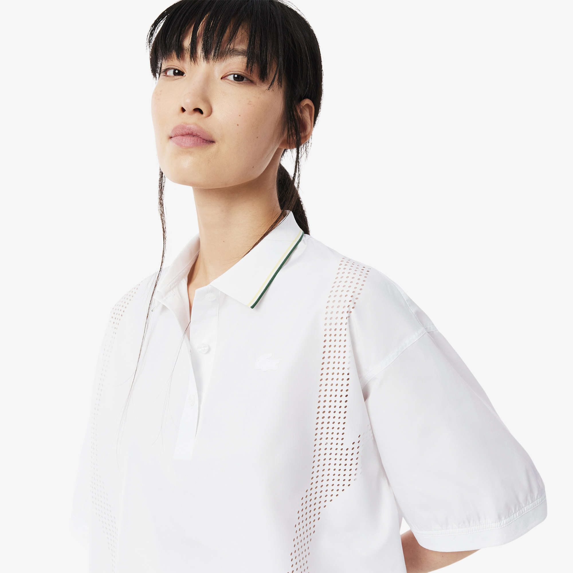 Áo Sơ Mi Lacoste Nữ Dáng Rộng Chất Liệu Vải Kỹ Thuật