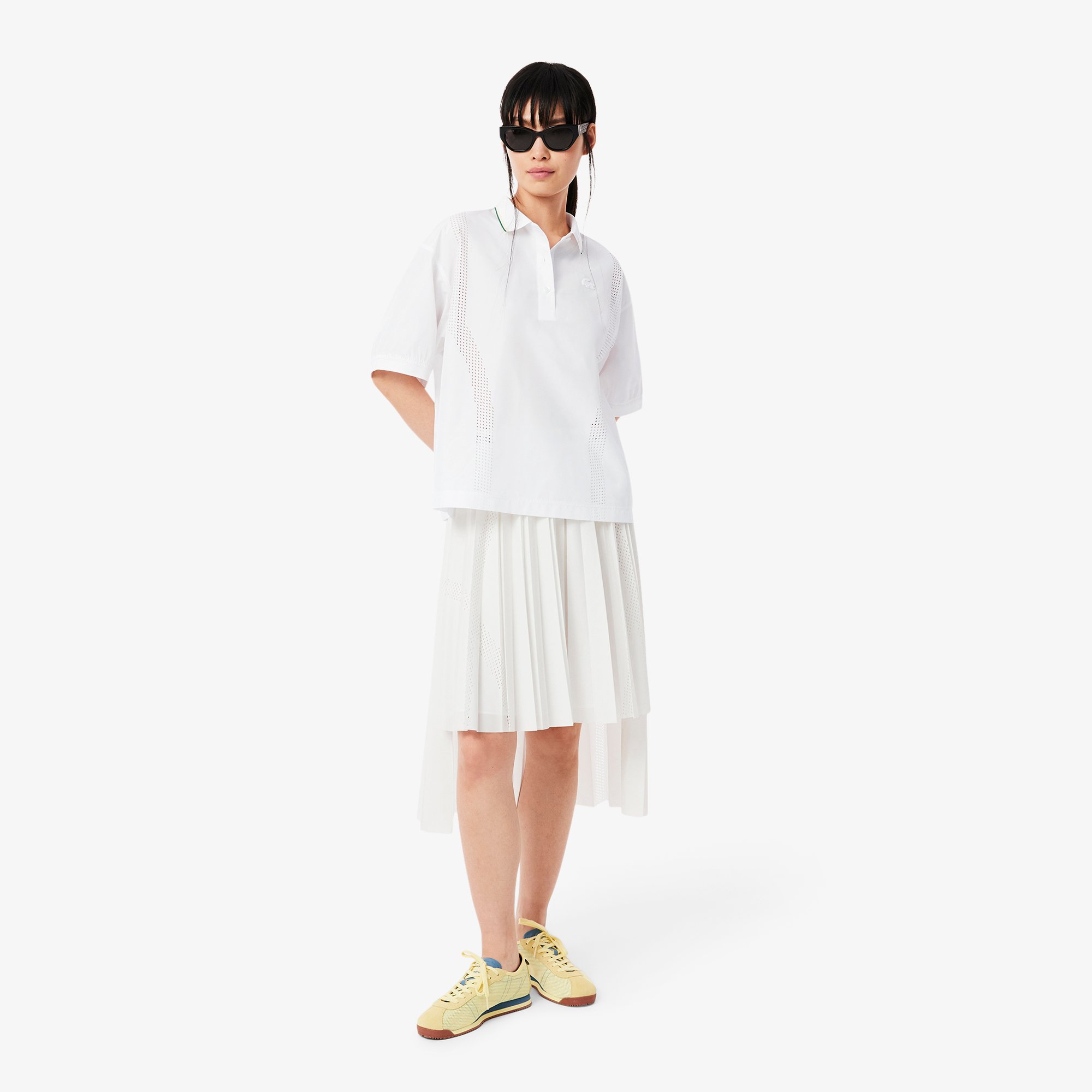 Áo Sơ Mi Lacoste Nữ Dáng Rộng Chất Liệu Vải Kỹ Thuật