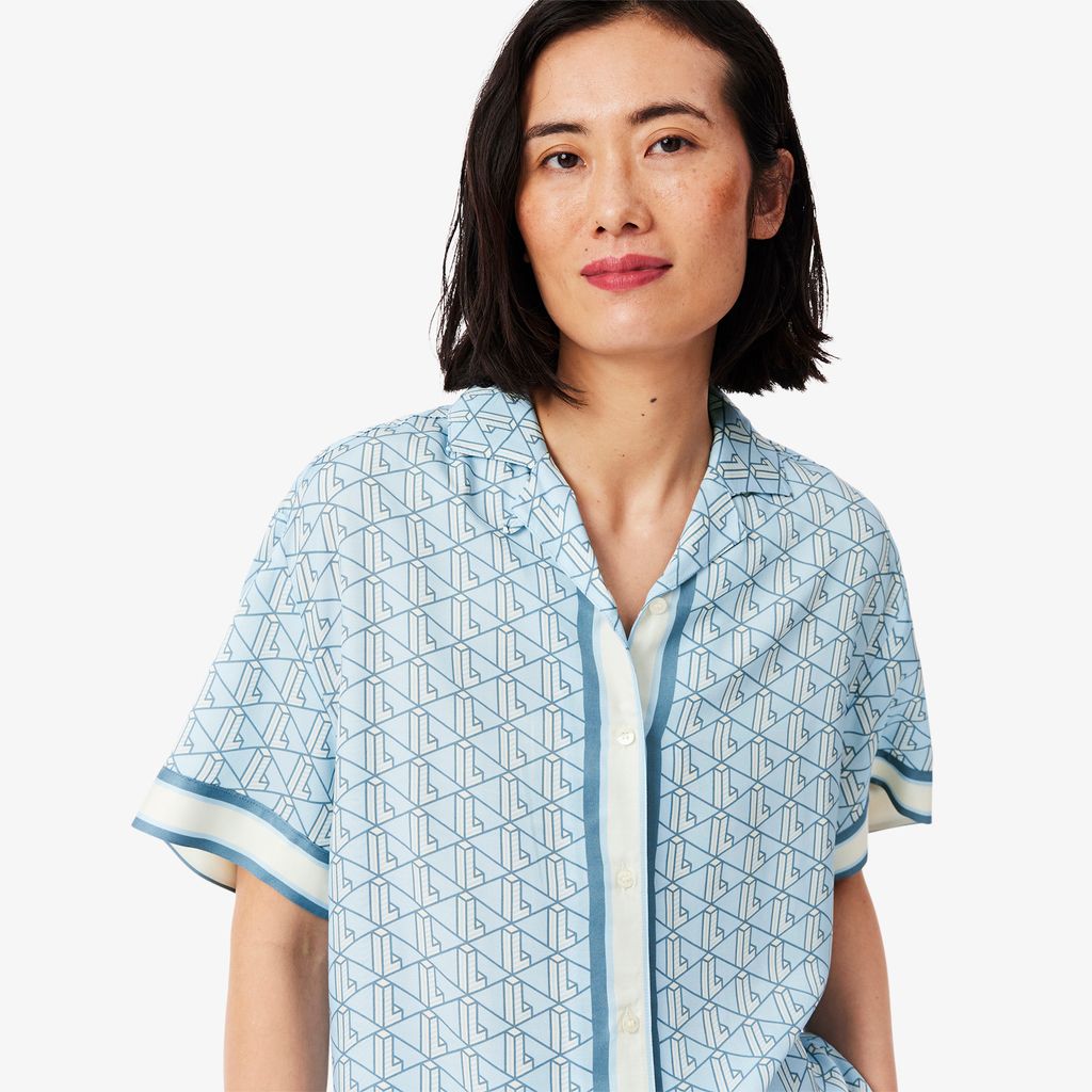 Áo Sơ Mi Lacoste Nữ Dáng Rộng Họa Tiết In Monogram