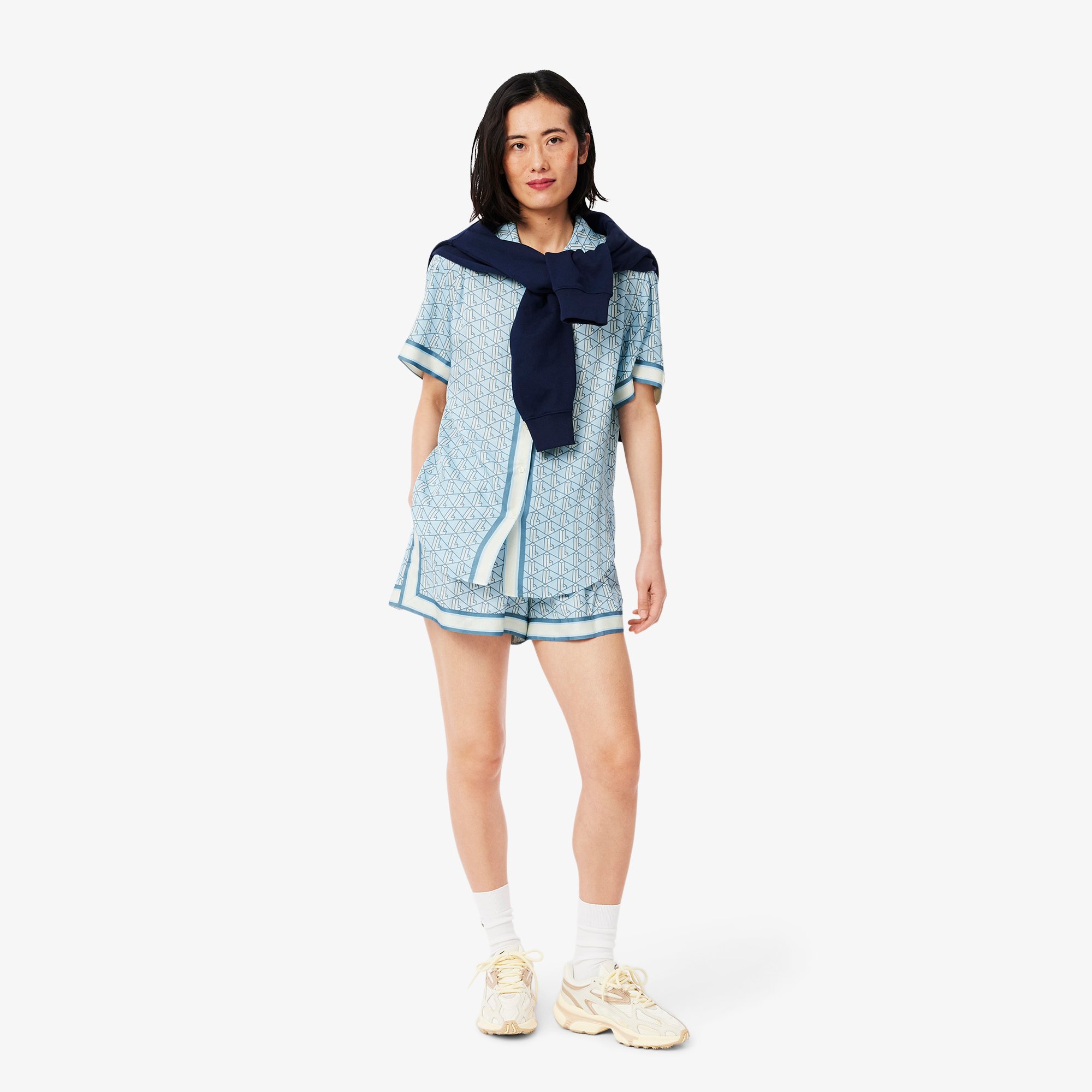 Áo Sơ Mi Lacoste Nữ Dáng Rộng Họa Tiết In Monogram