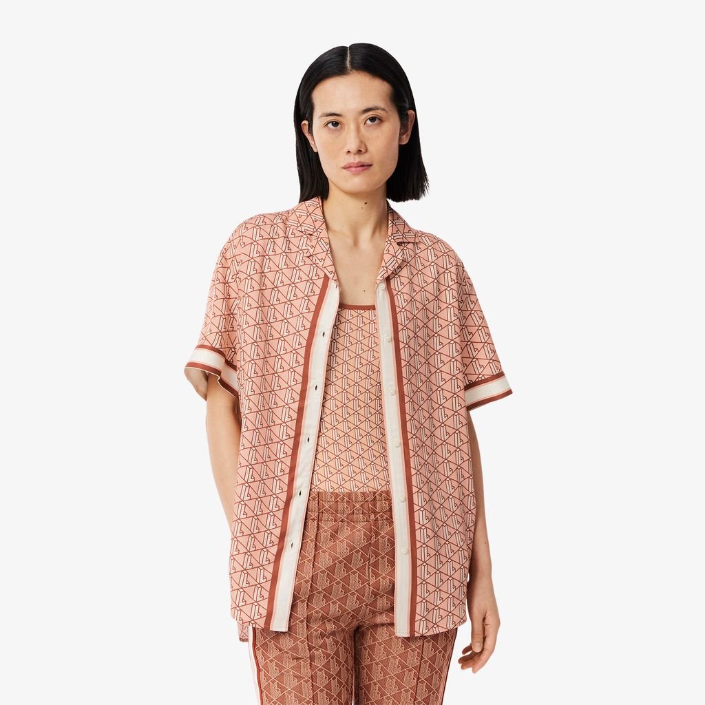 Áo Sơ Mi Lacoste Nữ Dáng Rộng Họa Tiết In Monogram
