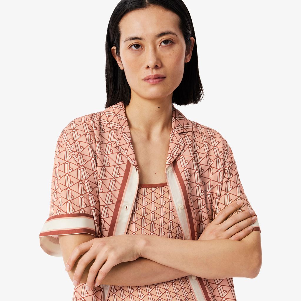 Áo Sơ Mi Lacoste Nữ Dáng Rộng Họa Tiết In Monogram