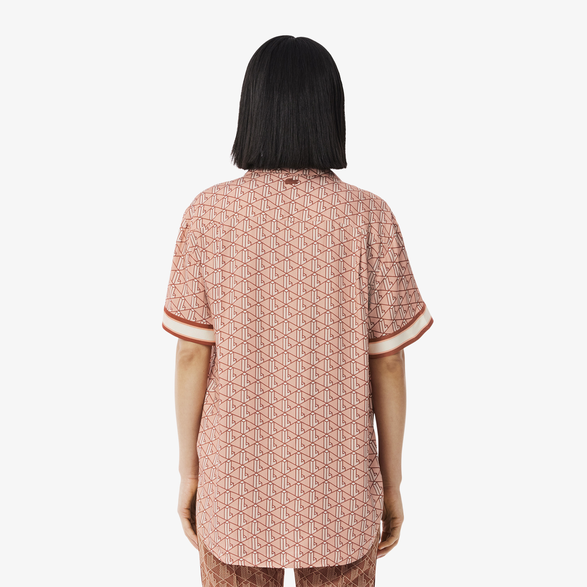 Áo Sơ Mi Lacoste Nữ Dáng Rộng Họa Tiết In Monogram