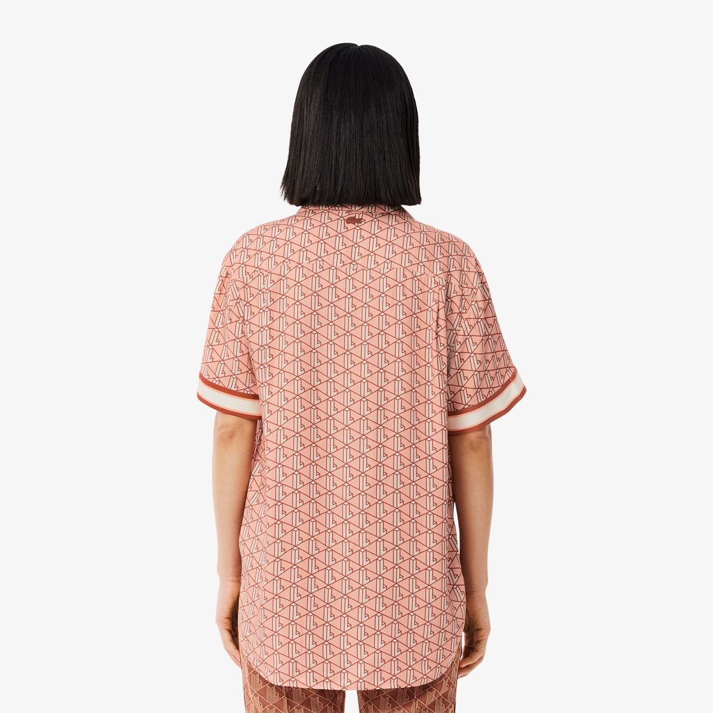 Áo Sơ Mi Lacoste Nữ Dáng Rộng Họa Tiết In Monogram