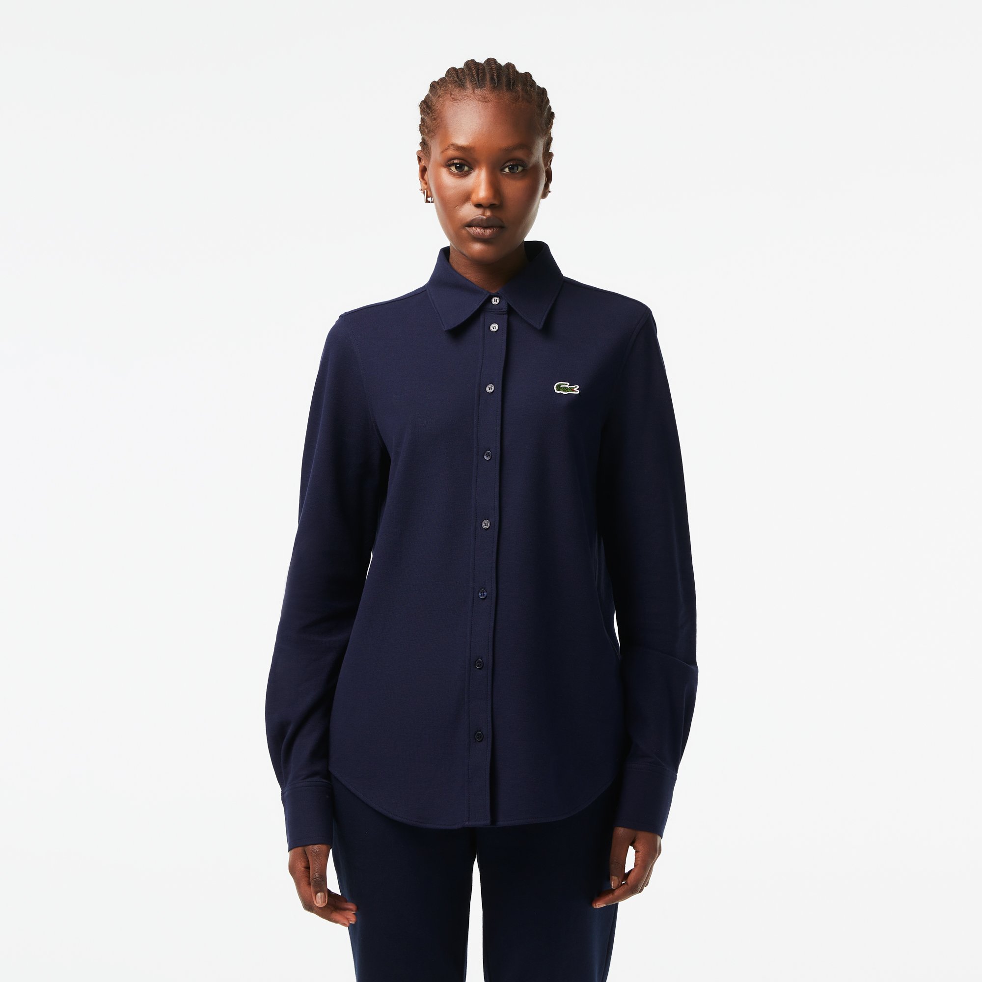Áo Sơ Mi Lacoste Nữ Cổ Pháp Chất Liệu Cotton Piqué