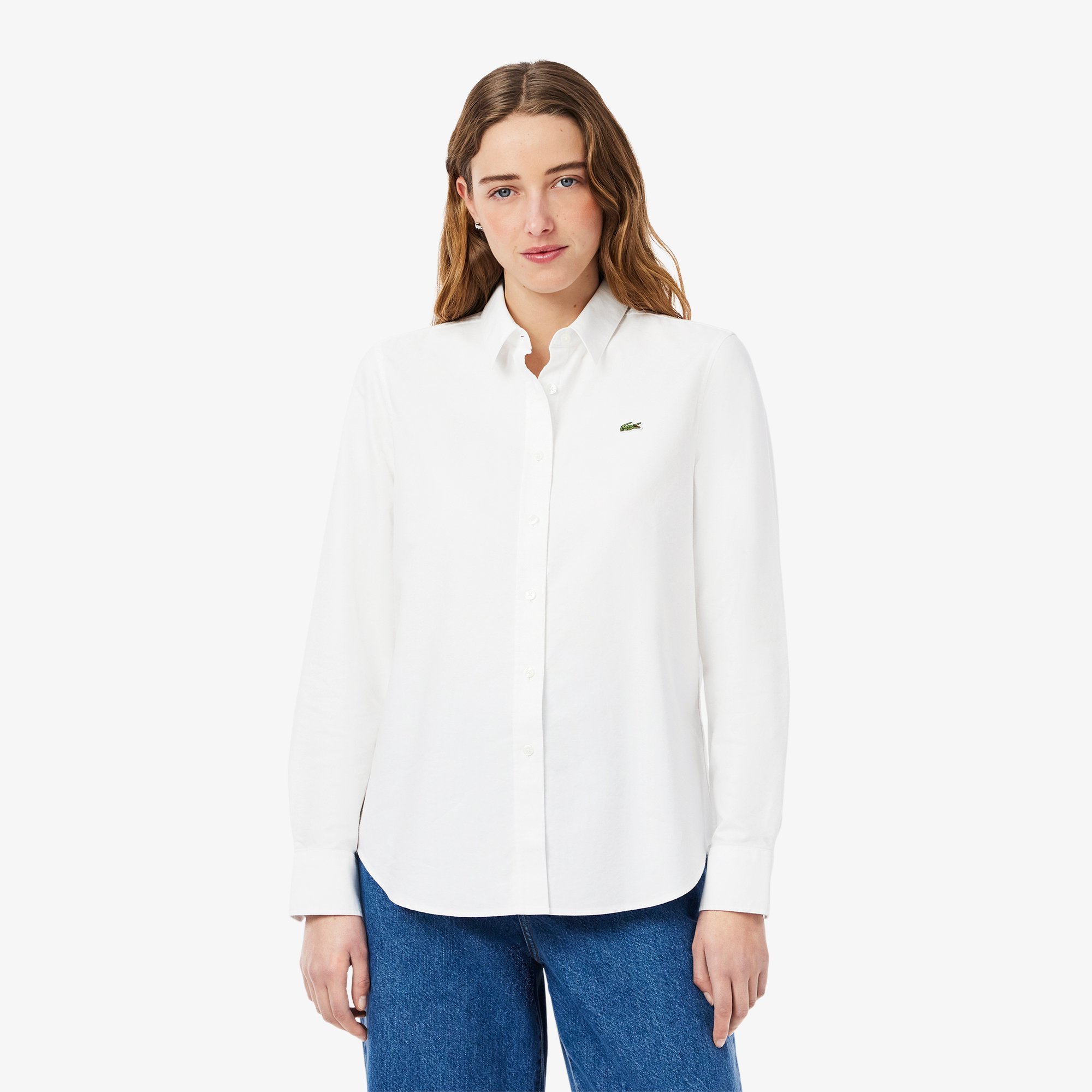 Áo Sơ Mi Lacoste Nữ Dáng Suông Chất Liệu Oxford Cotton