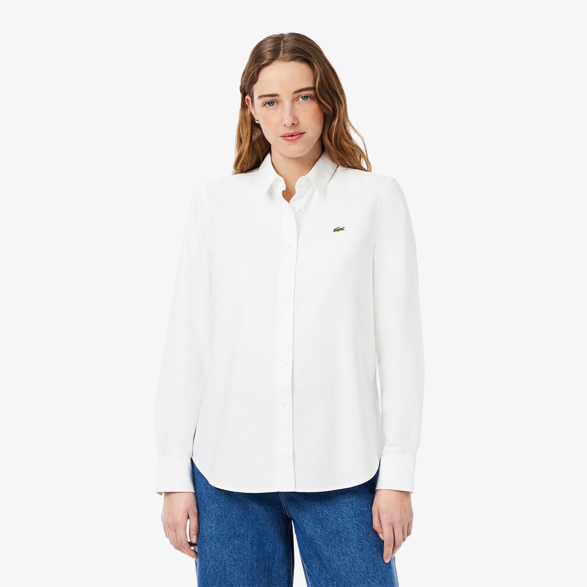Áo Sơ Mi Lacoste Nữ Dáng Suông Chất Liệu Oxford Cotton