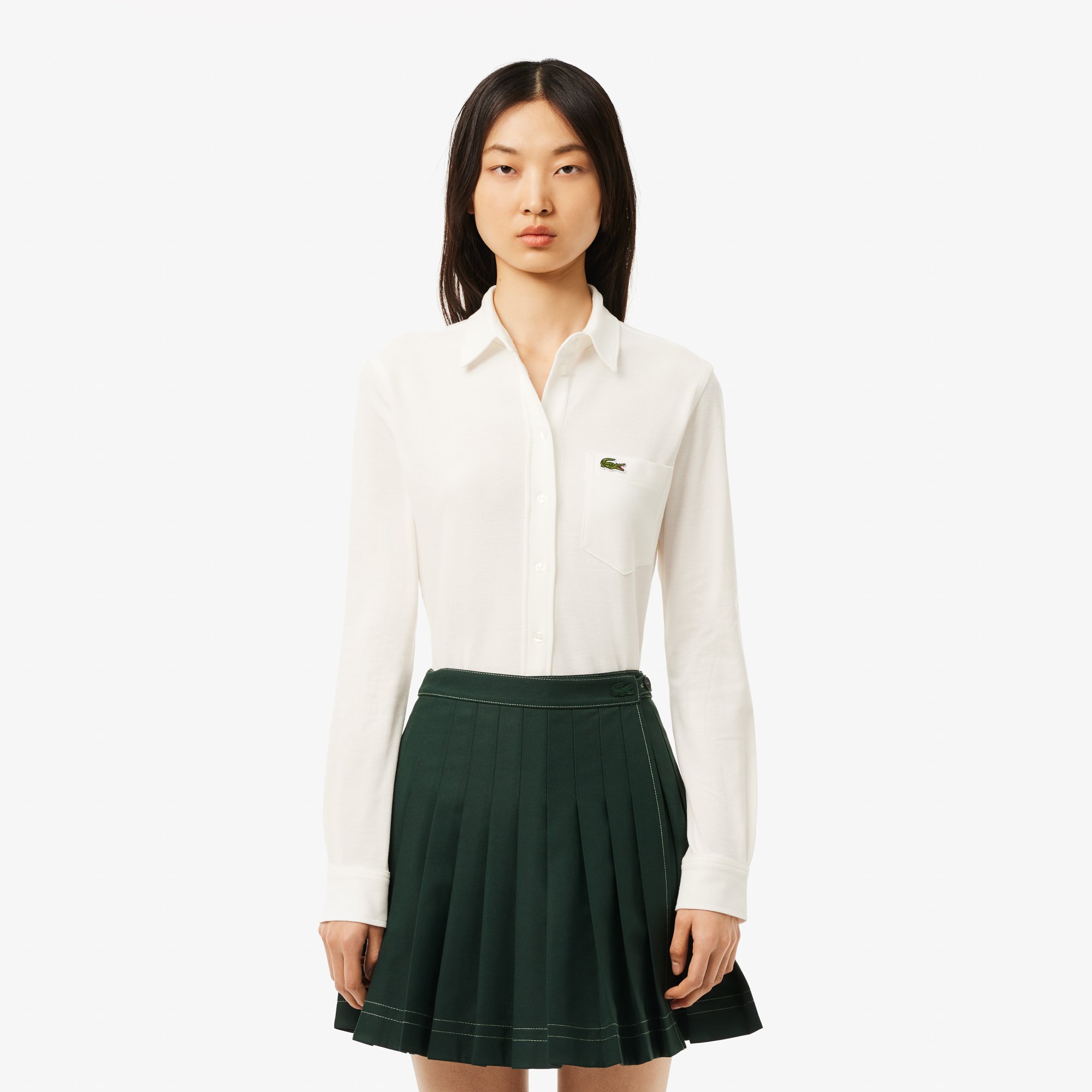 Áo Sơ Mi Lacoste Nữ Ôm Dáng Có Túi Piqué