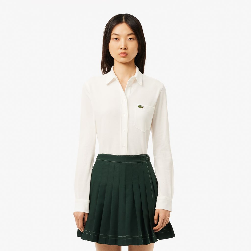 Áo Sơ Mi Lacoste Nữ Ôm Dáng Có Túi Piqué