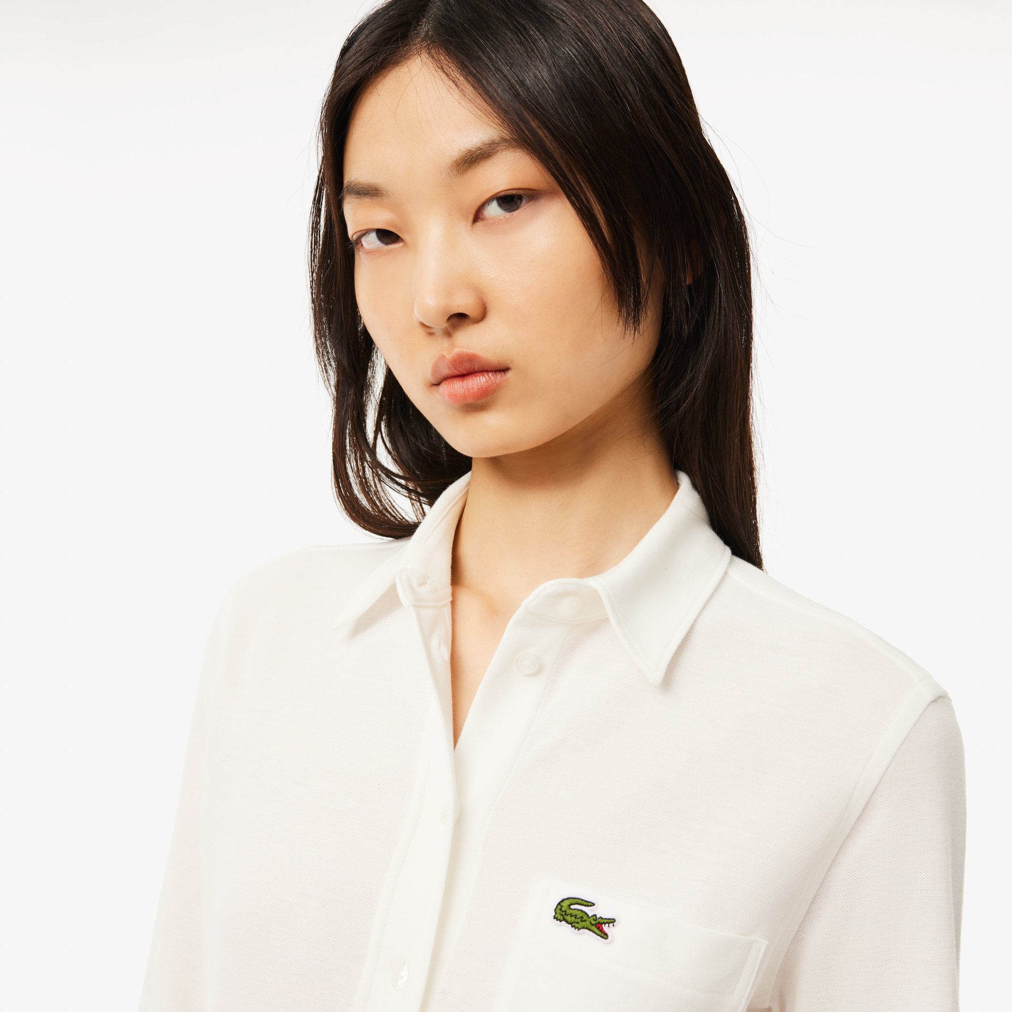 Áo Sơ Mi Lacoste Nữ Ôm Dáng Có Túi Piqué